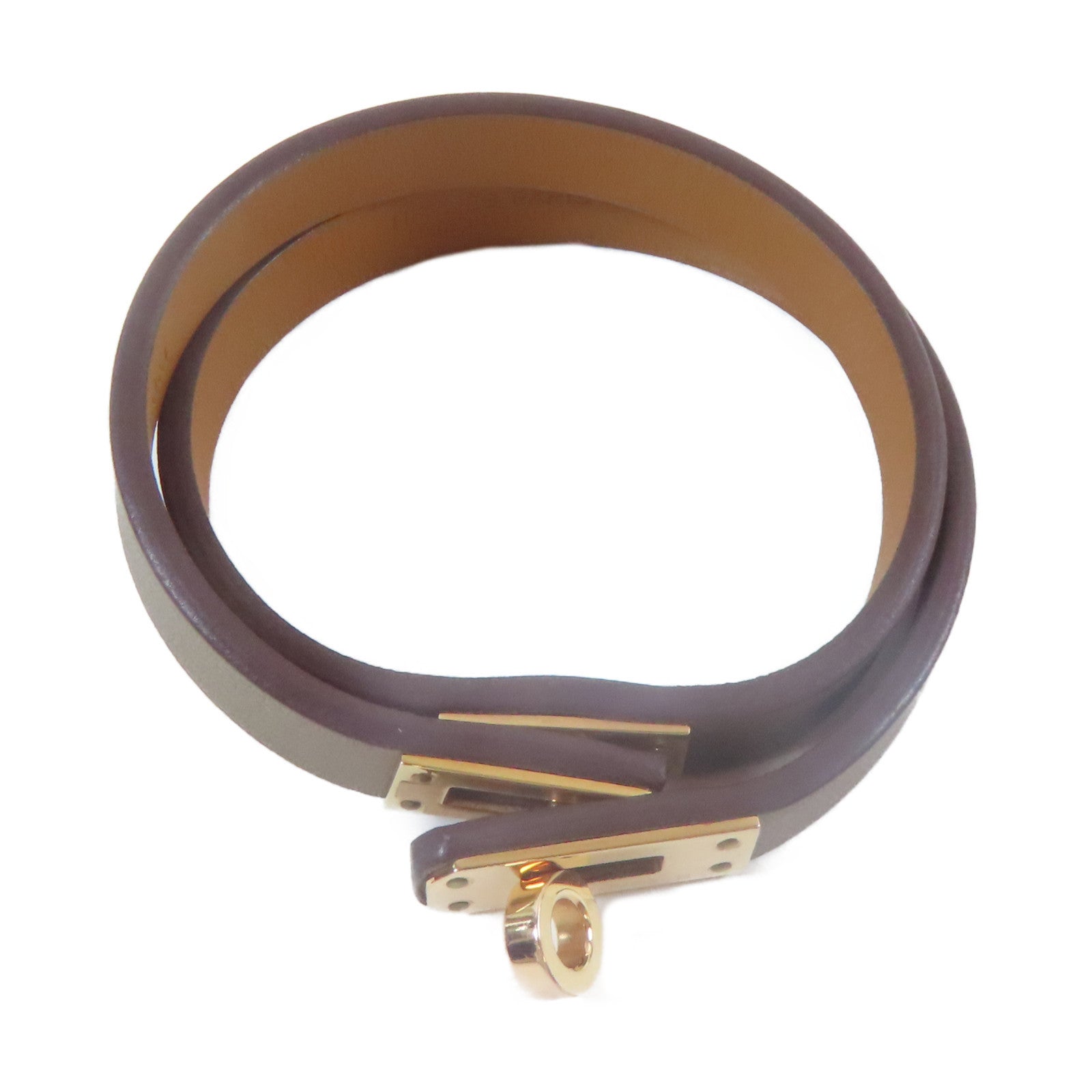 HERMES 皮革/金屬Mini Kelly Double Tour手鐲大象灰色#16cm