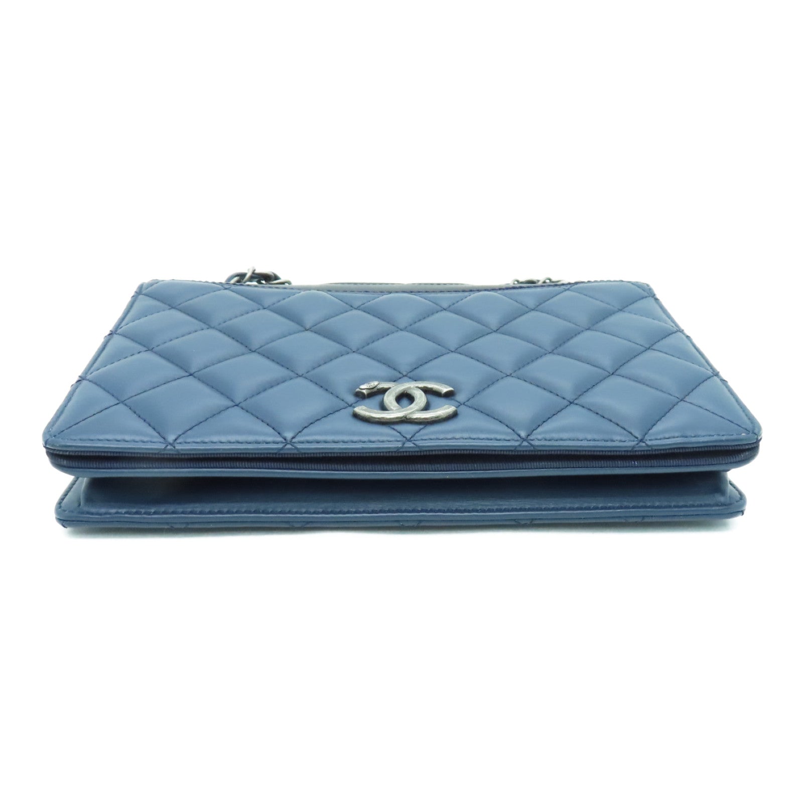 CHANEL rhombus sheepskin leather Shoulder Bag silver buckle chain shoulder bag blue