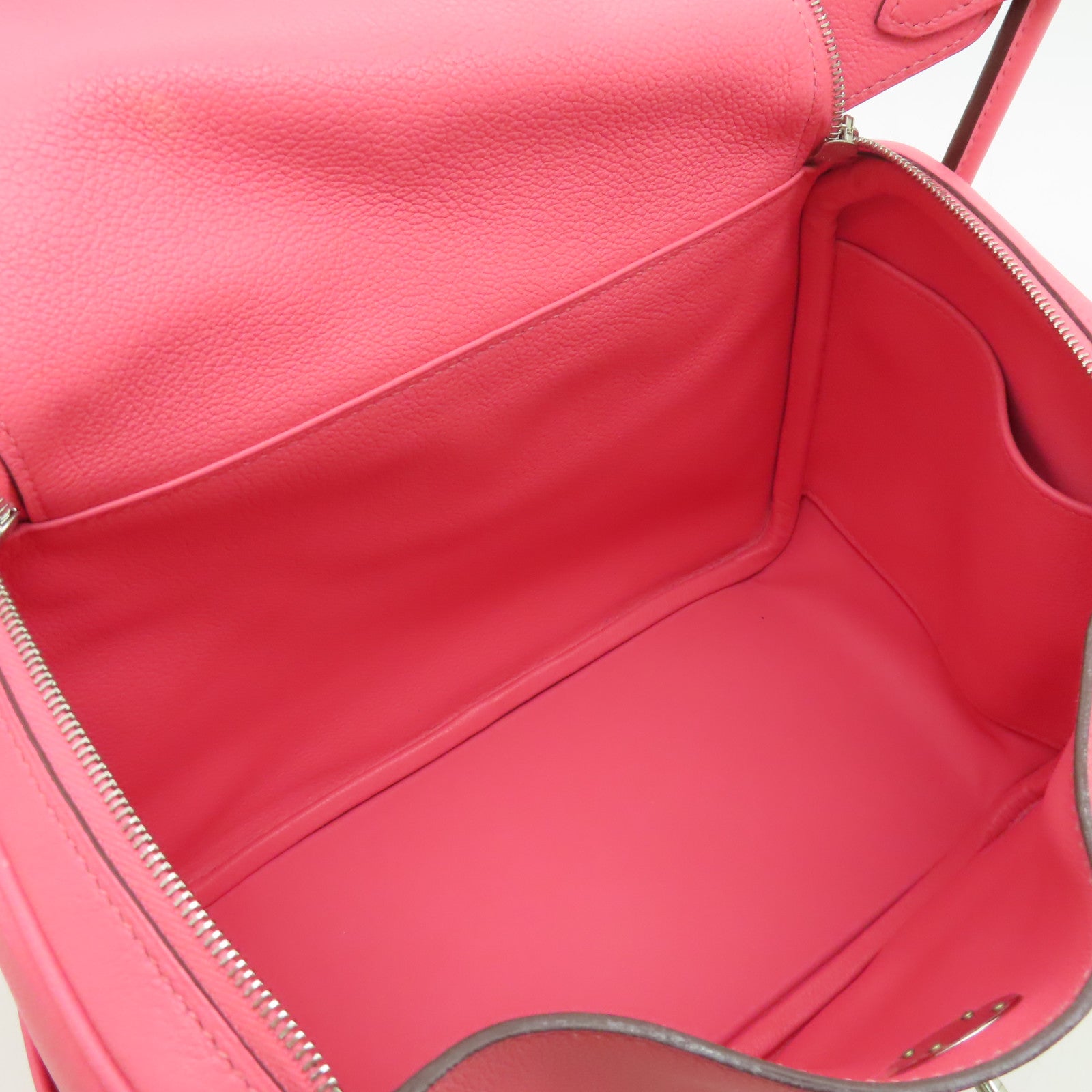 HERMES Evercolor皮革Lindy 26銀扣肩背袋新杜鵑桃色