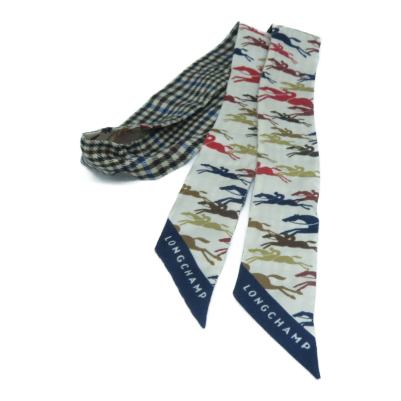 Longchamp 絲質Scarf圍巾藍色/啡色/白色