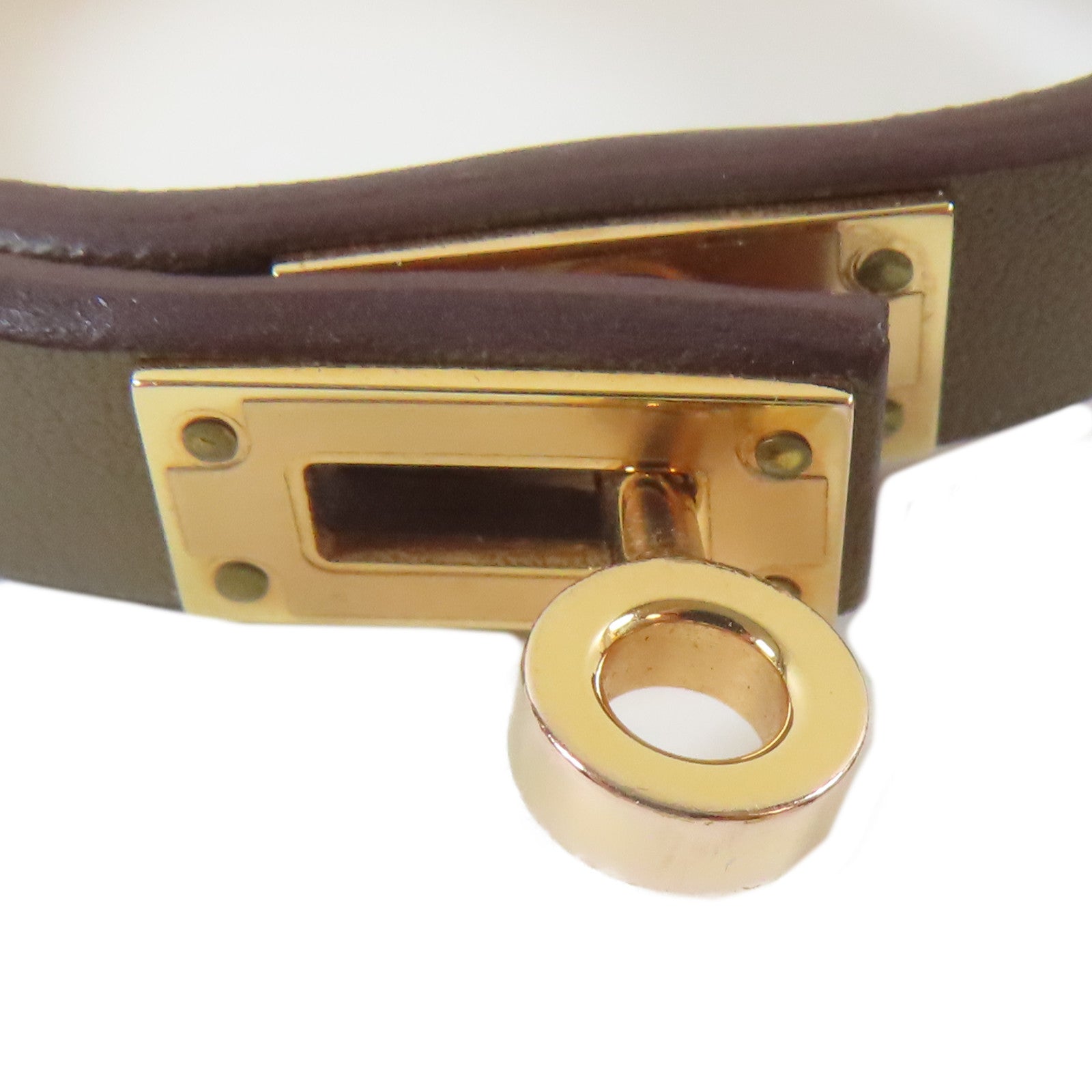 HERMES 皮革/金屬Mini Kelly Double Tour手鐲大象灰色#16cm