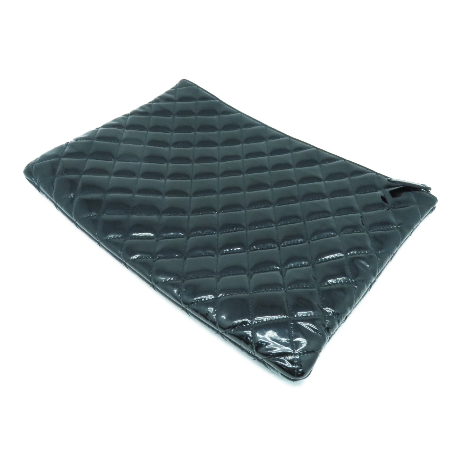 CHANEL 漆皮皮革Clutch Bag銀扣手拿包黑色