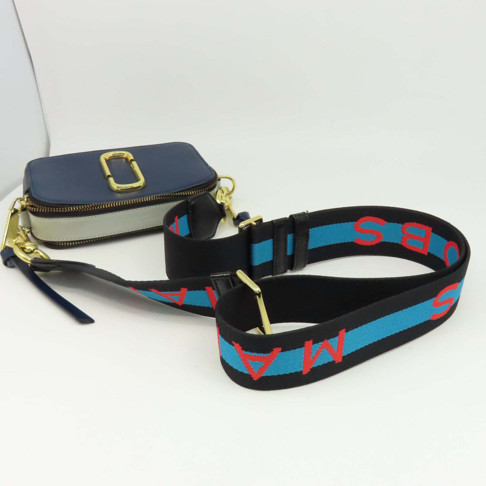 MARC JACOBS 牛皮皮革Shoulder Bag金扣肩背袋深藍色