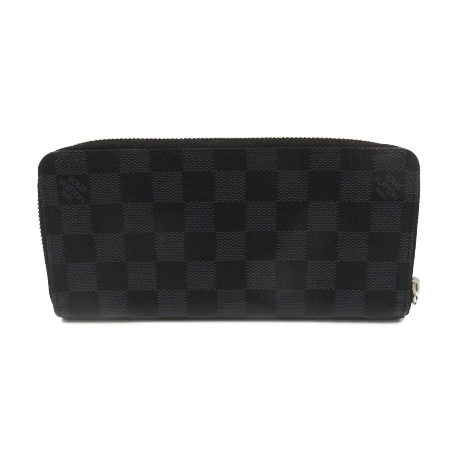 LOUIS VUITTON Damier Long Wallet Silver Buckle Long Wallet Black