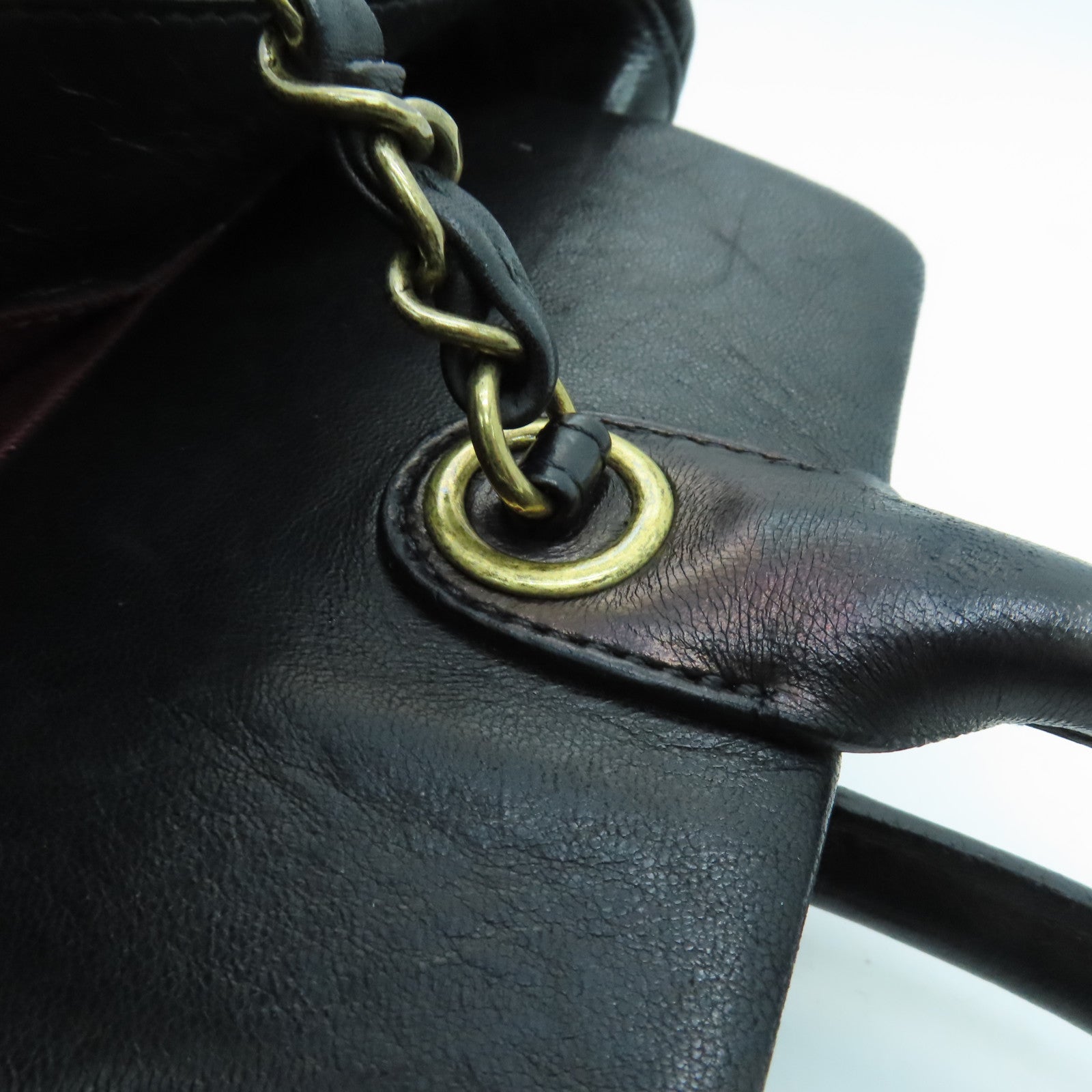 CHANEL 菱格牛皮皮革Shoulder Bag金扣手挽肩背两用袋黑色