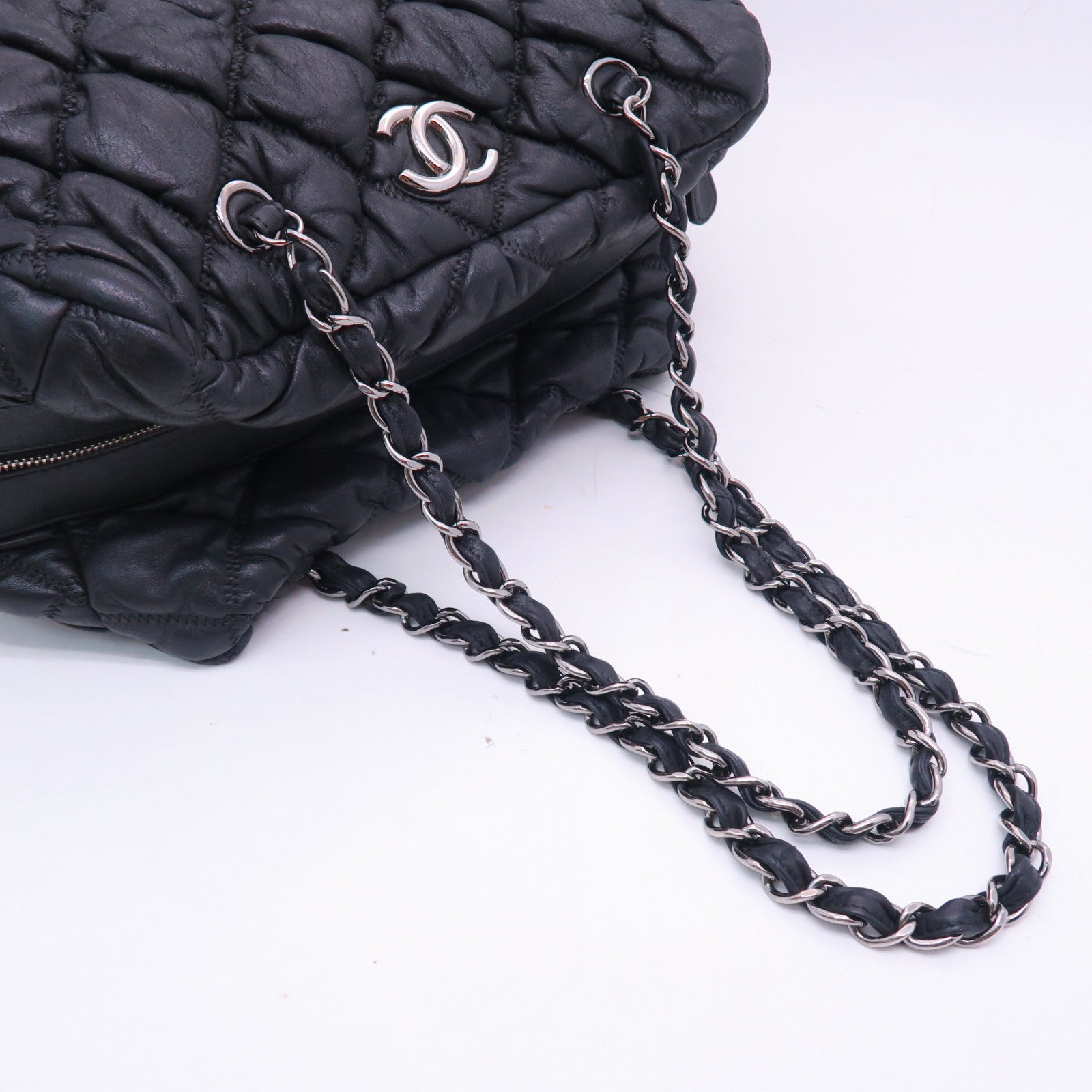 CHANEL 菱格牛皮皮革Chain Shoulder银扣肩背袋黑色
