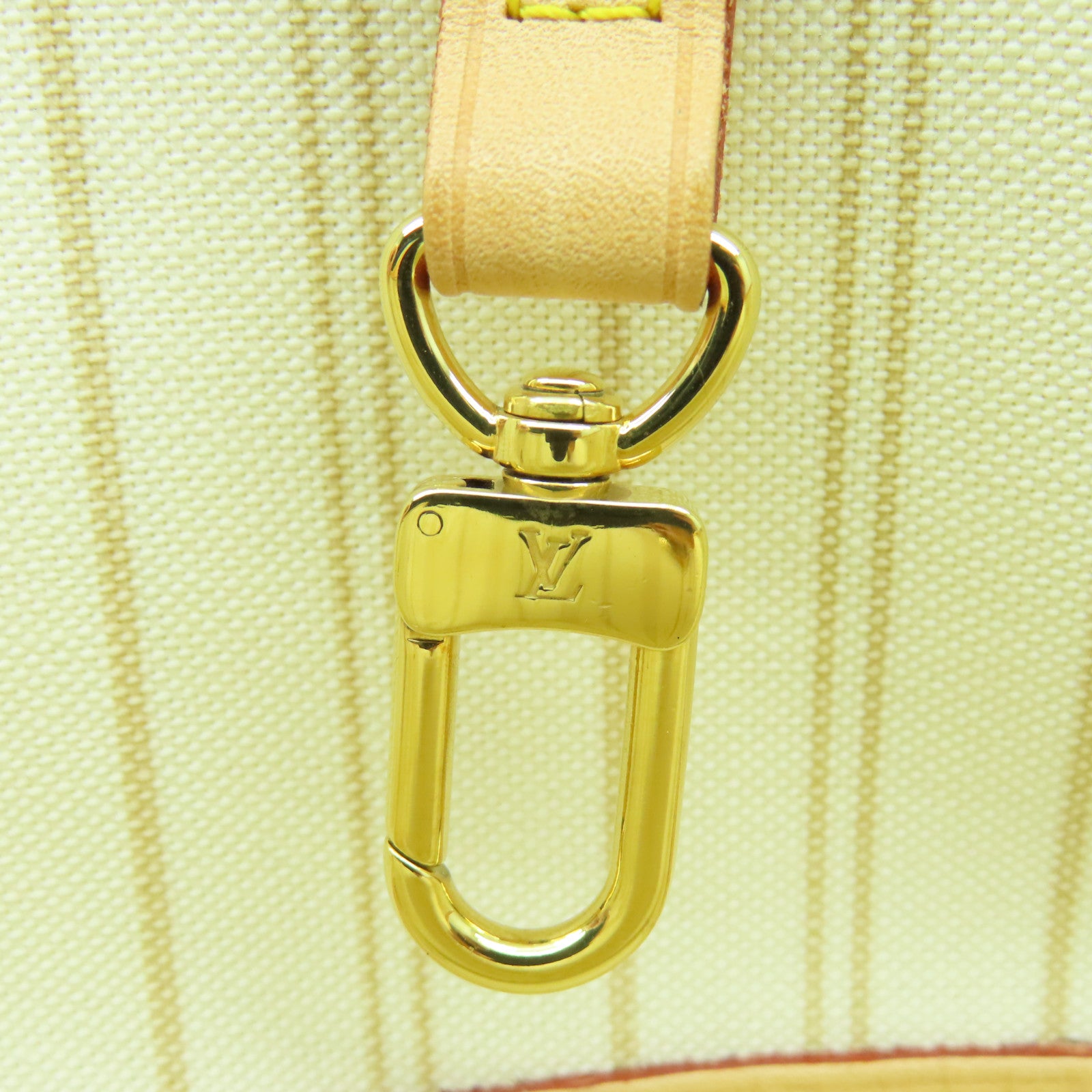 LOUIS VUITTON Damier Azur Neverfull MM金扣肩背袋白色