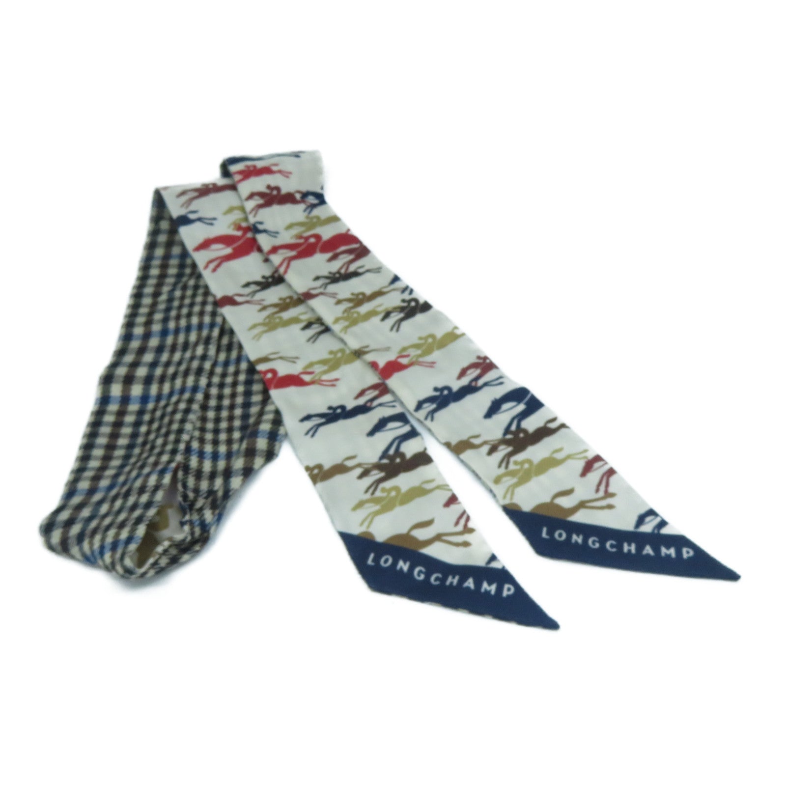 Longchamp 絲質Scarf圍巾藍色/啡色/白色