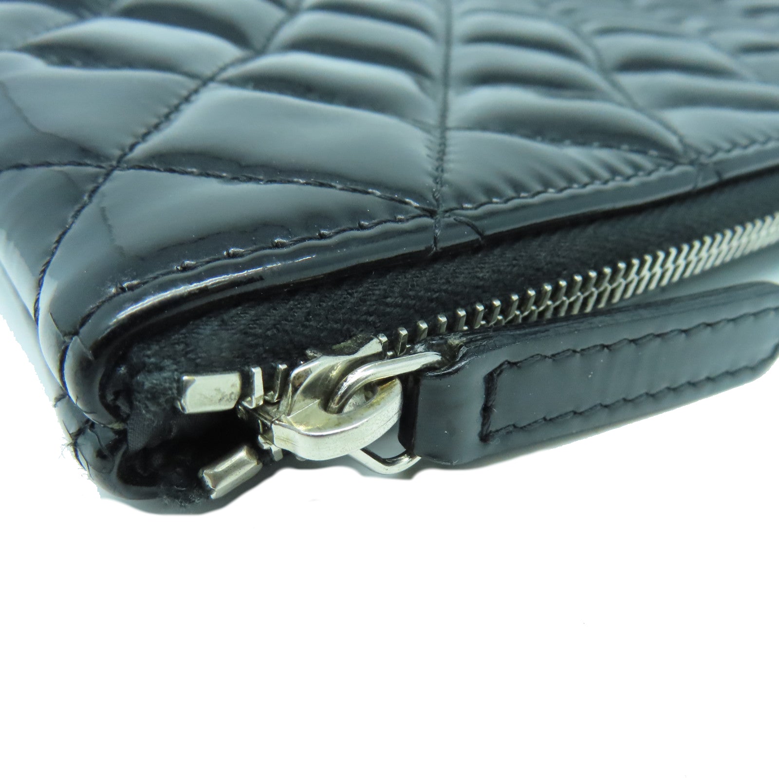 CHANEL 漆皮皮革Clutch Bag銀扣手拿包黑色