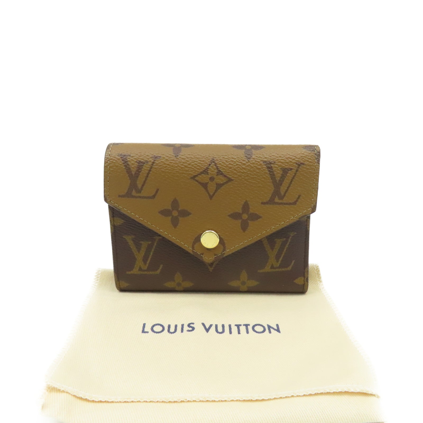 LOUIS VUITTON Monogram Reverse Victorine Mini Wallet 金扣短錢包啡色