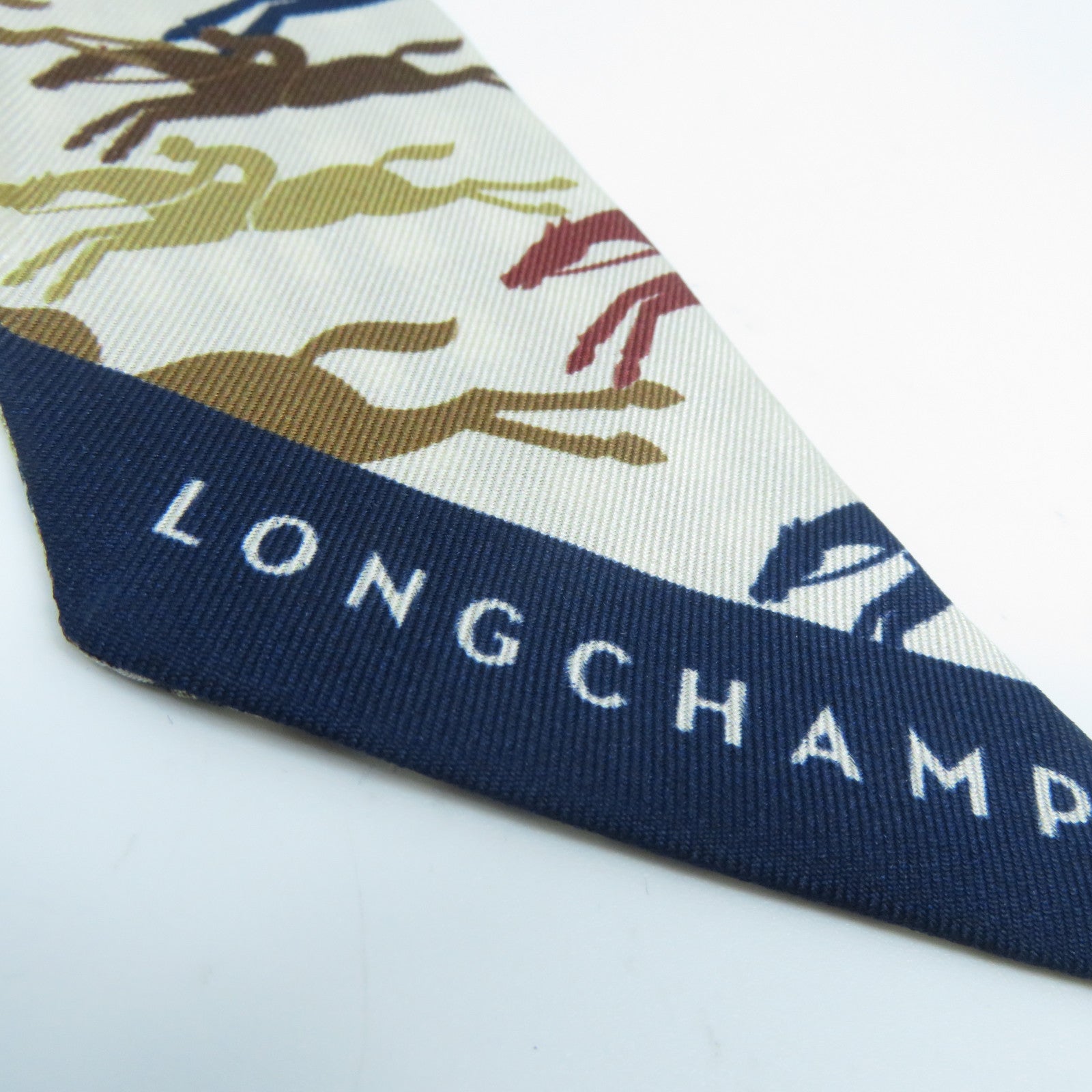 Longchamp 絲質Scarf圍巾藍色/啡色/白色