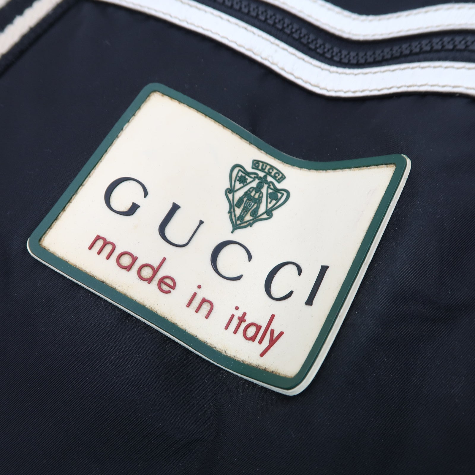 GUCCI 尼龍Tote Bag銀扣肩背袋黑色/白色