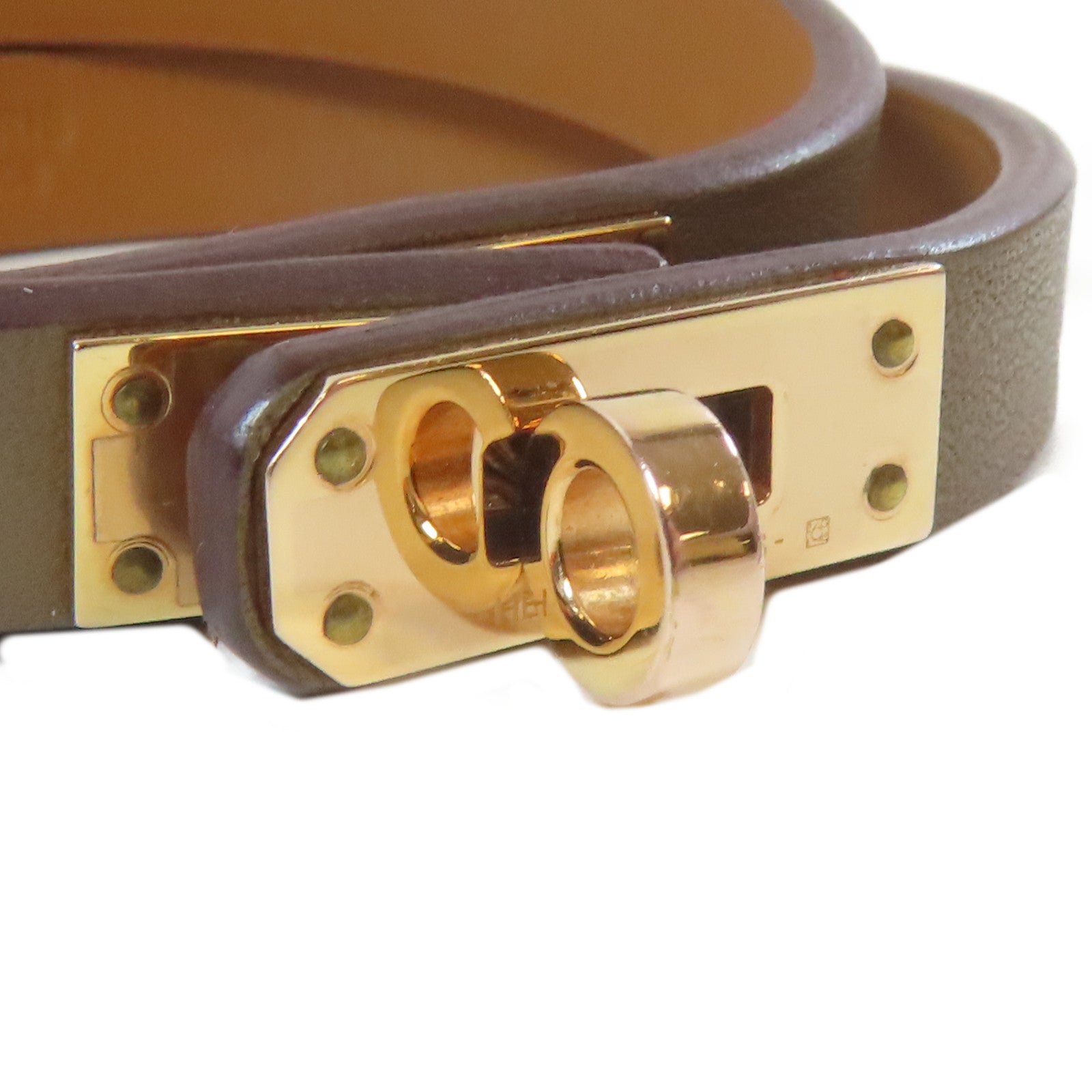 HERMES 皮革/金屬Mini Kelly Double Tour手鐲大象灰色#16cm