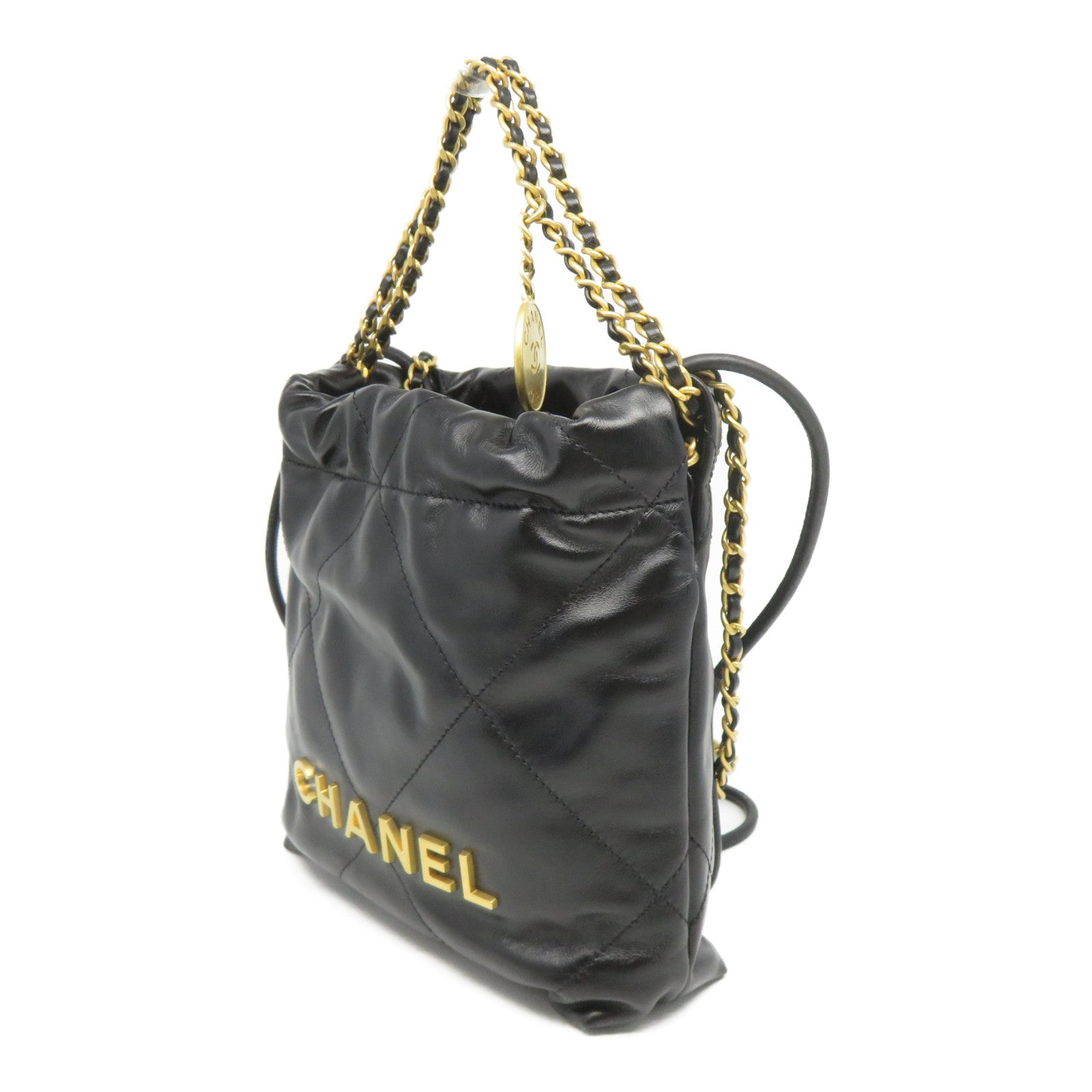 CHANEL 菱格牛皮皮革2 Way Chain Shoulder金扣鏈帶手挽肩背兩用袋黑色