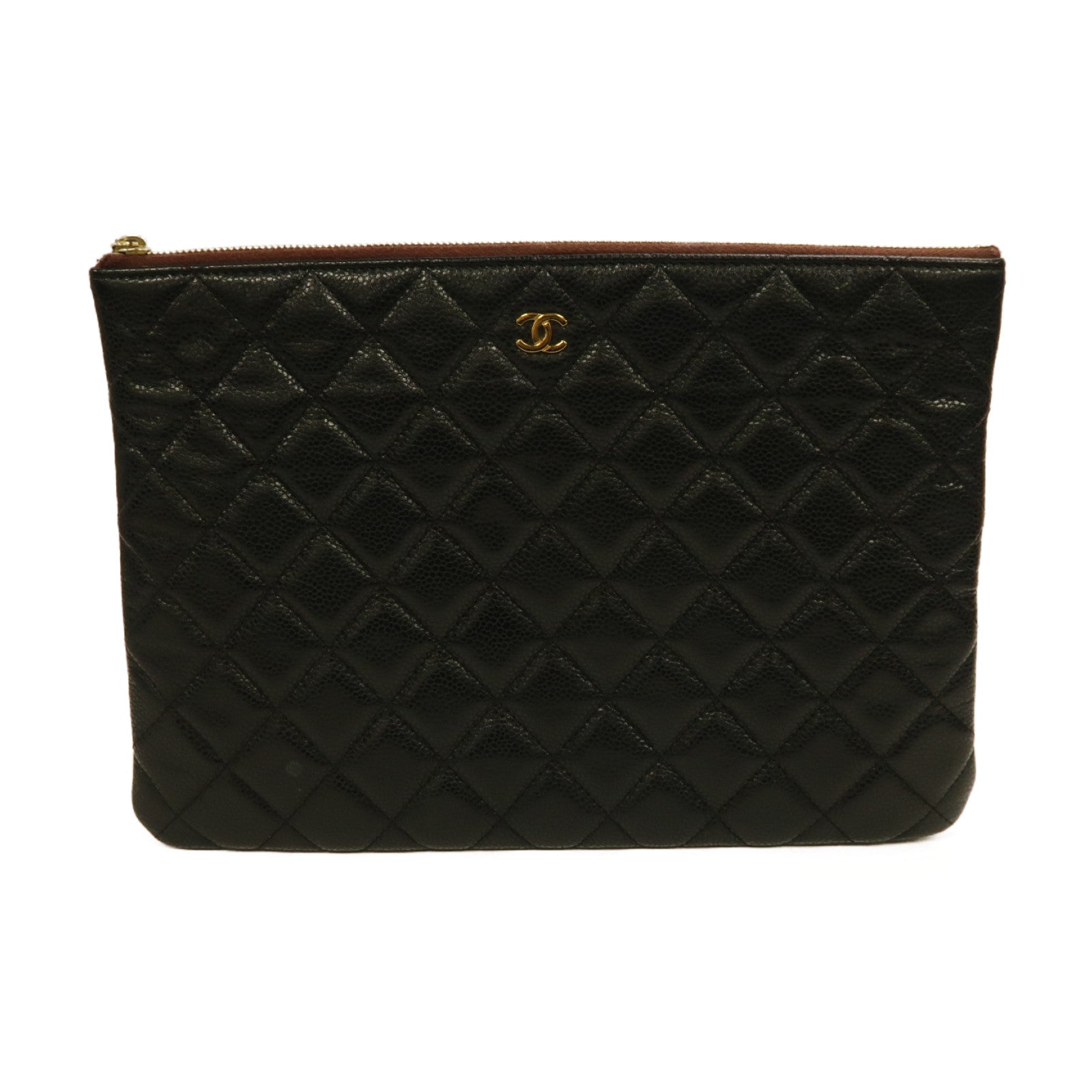 CHANEL 菱格Caviar皮革Pouch/Clutch金扣手拿包黑色