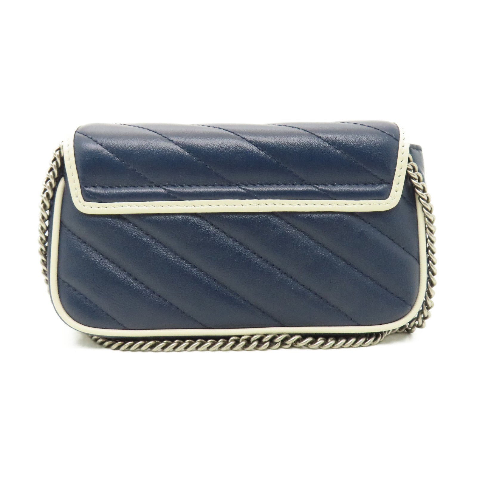 GUCCI 牛皮皮革Mini Chain Bag銀扣鏈帶肩背袋藍色/白色