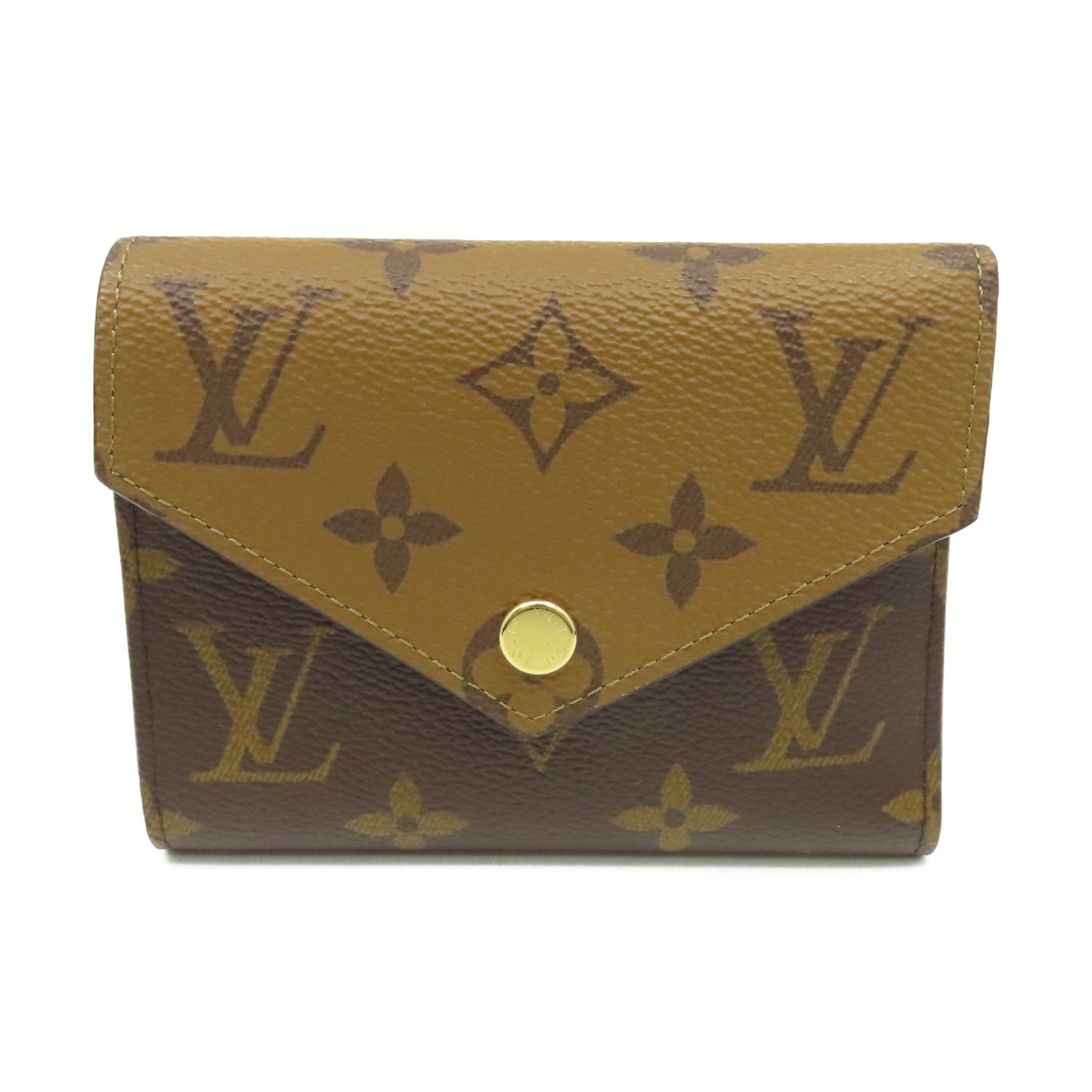LOUIS VUITTON Monogram Reverse Victorine Mini Wallet 金扣短錢包啡色