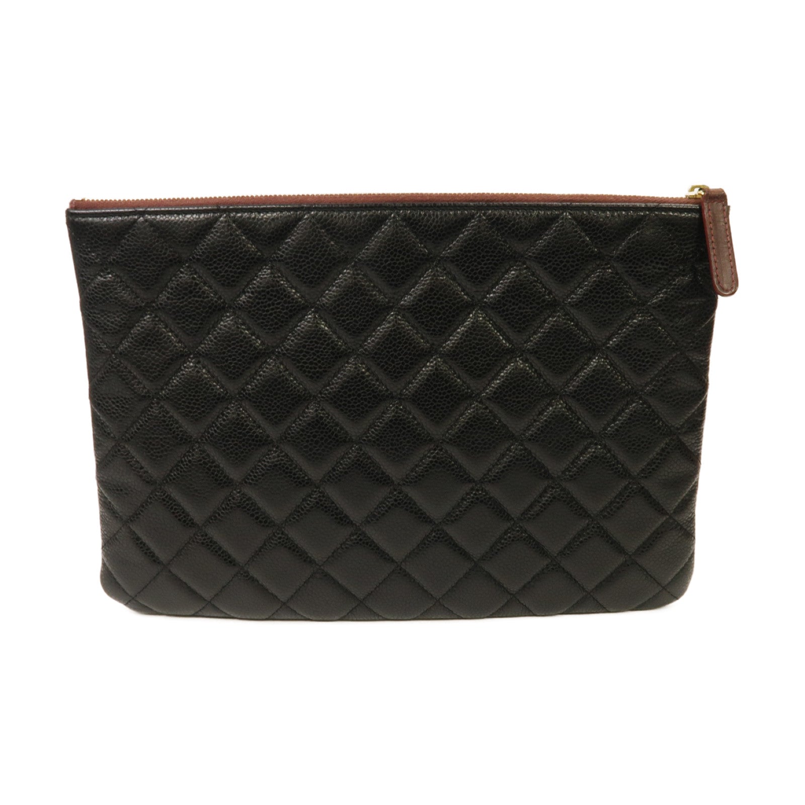 CHANEL 菱格Caviar皮革Pouch/Clutch金扣手拿包黑色