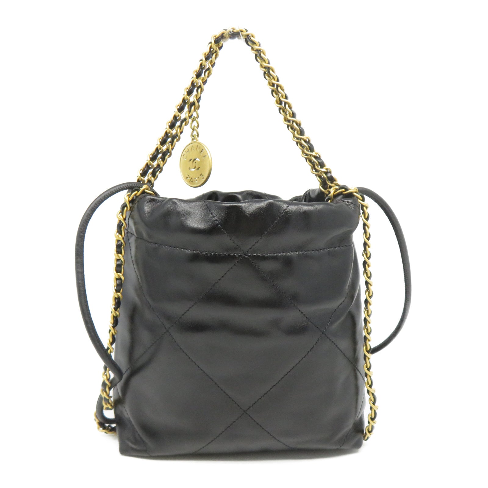 CHANEL 菱格牛皮皮革2 Way Chain Shoulder金扣鏈帶手挽肩背兩用袋黑色