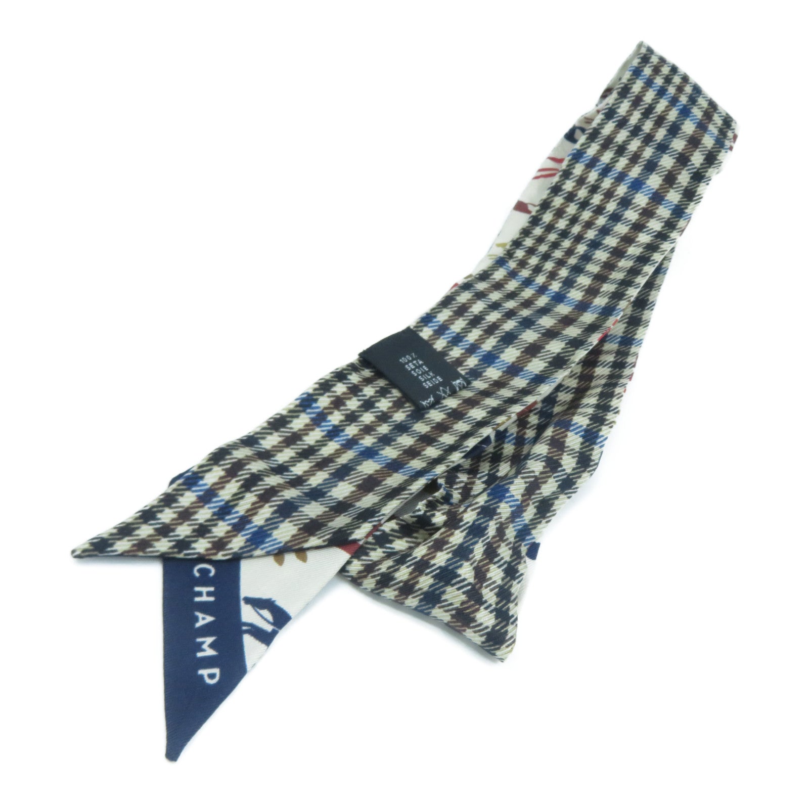 Longchamp 絲質Scarf圍巾藍色/啡色/白色