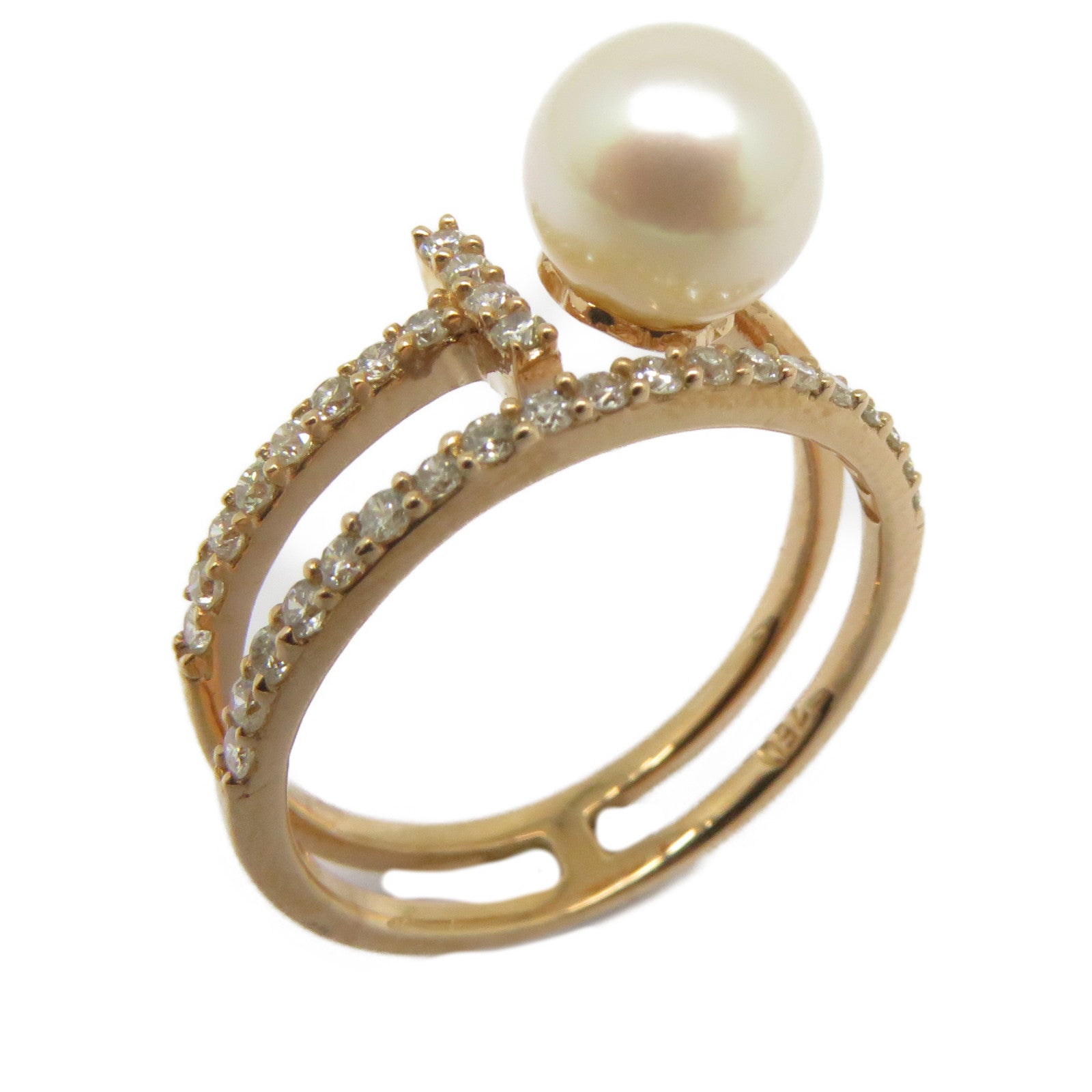 JEWELRY 18K玫瑰金Pearl Diamond Ring 2.97ct珍珠/0.323ct鑽石戒指US#6.75