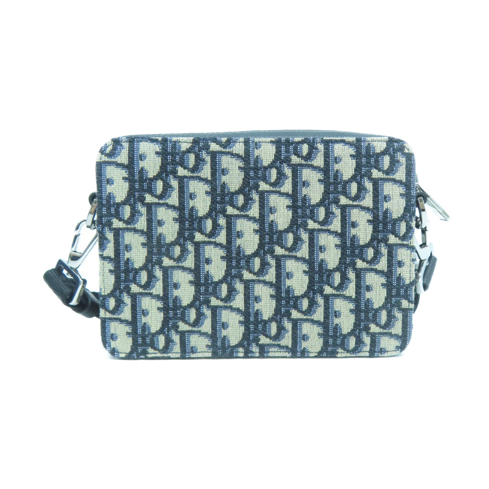 Dior 帆布Pouch With Strap銀扣肩背袋黑色/藍色