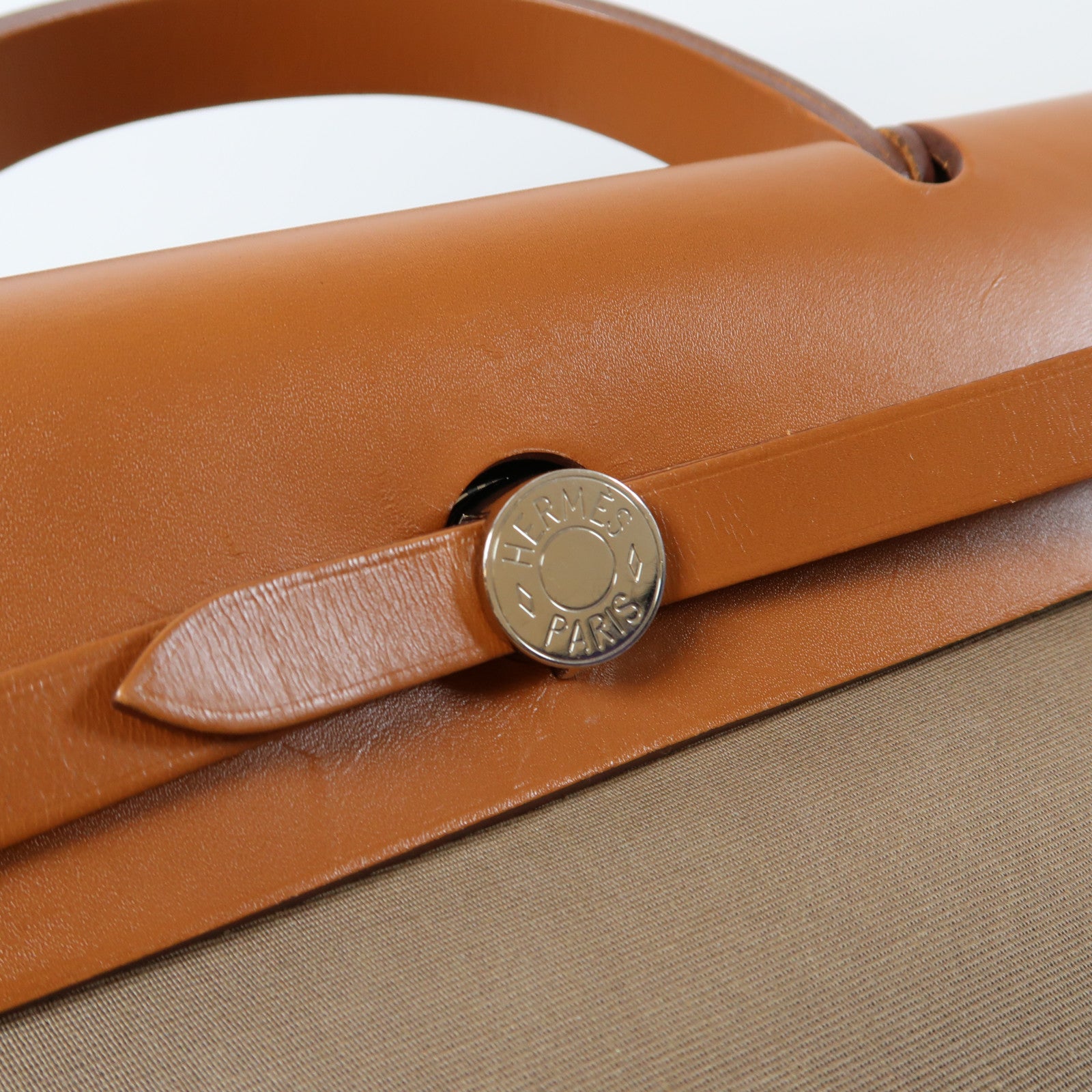 HERMES 皮革/帆布Herbag PM銀扣手挽肩背兩用袋啡色