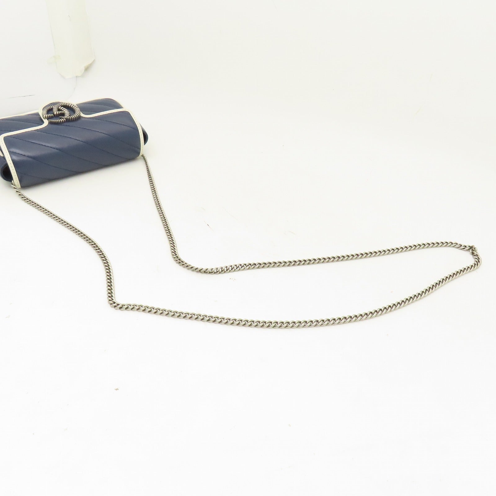 GUCCI 牛皮皮革Mini Chain Bag銀扣鏈帶肩背袋藍色/白色