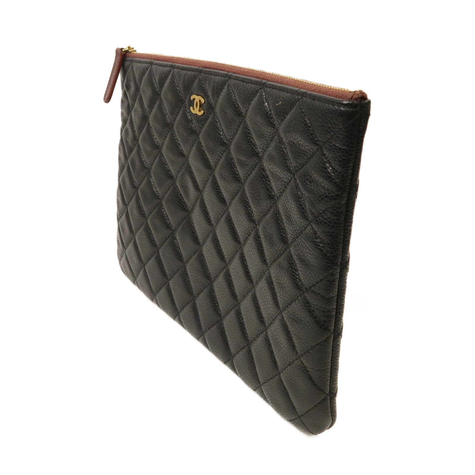 CHANEL 菱格Caviar皮革Pouch/Clutch金扣手拿包黑色