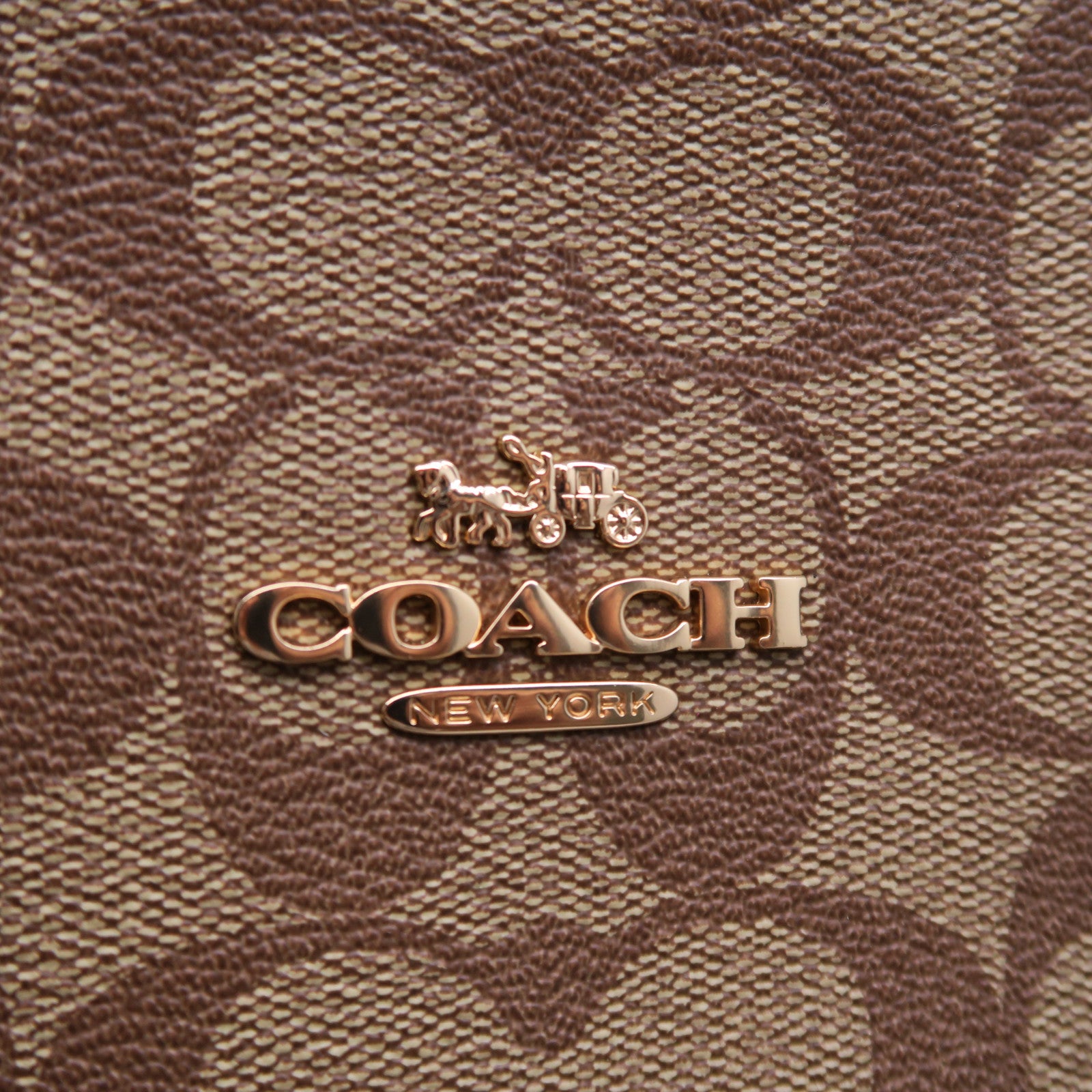 COACH 涂层帆布Tote Bag金扣手挽袋啡色