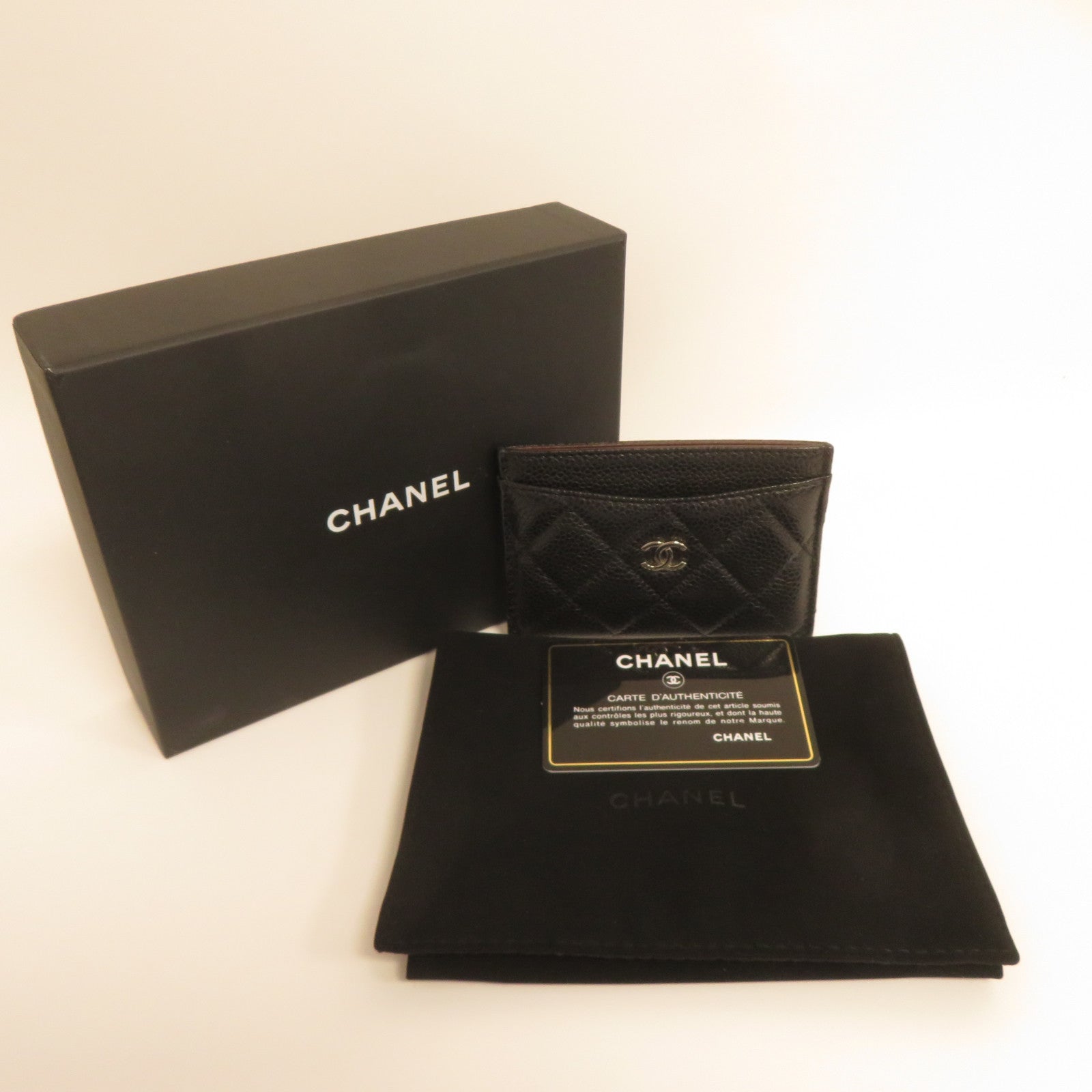 CHANEL 菱格Caviar皮革Card Holder銀扣卡片套黑色