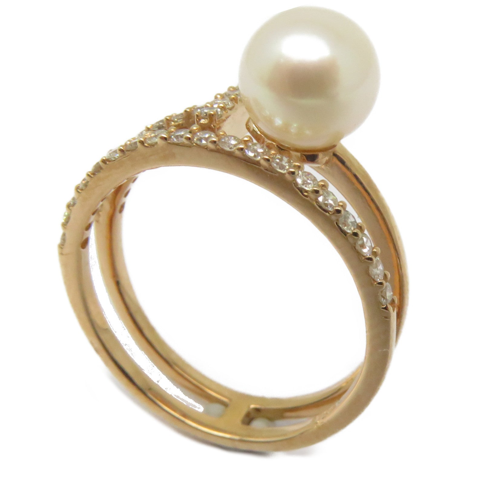 JEWELRY 18K玫瑰金Pearl Diamond Ring 2.97ct珍珠/0.323ct鑽石戒指US#6.75