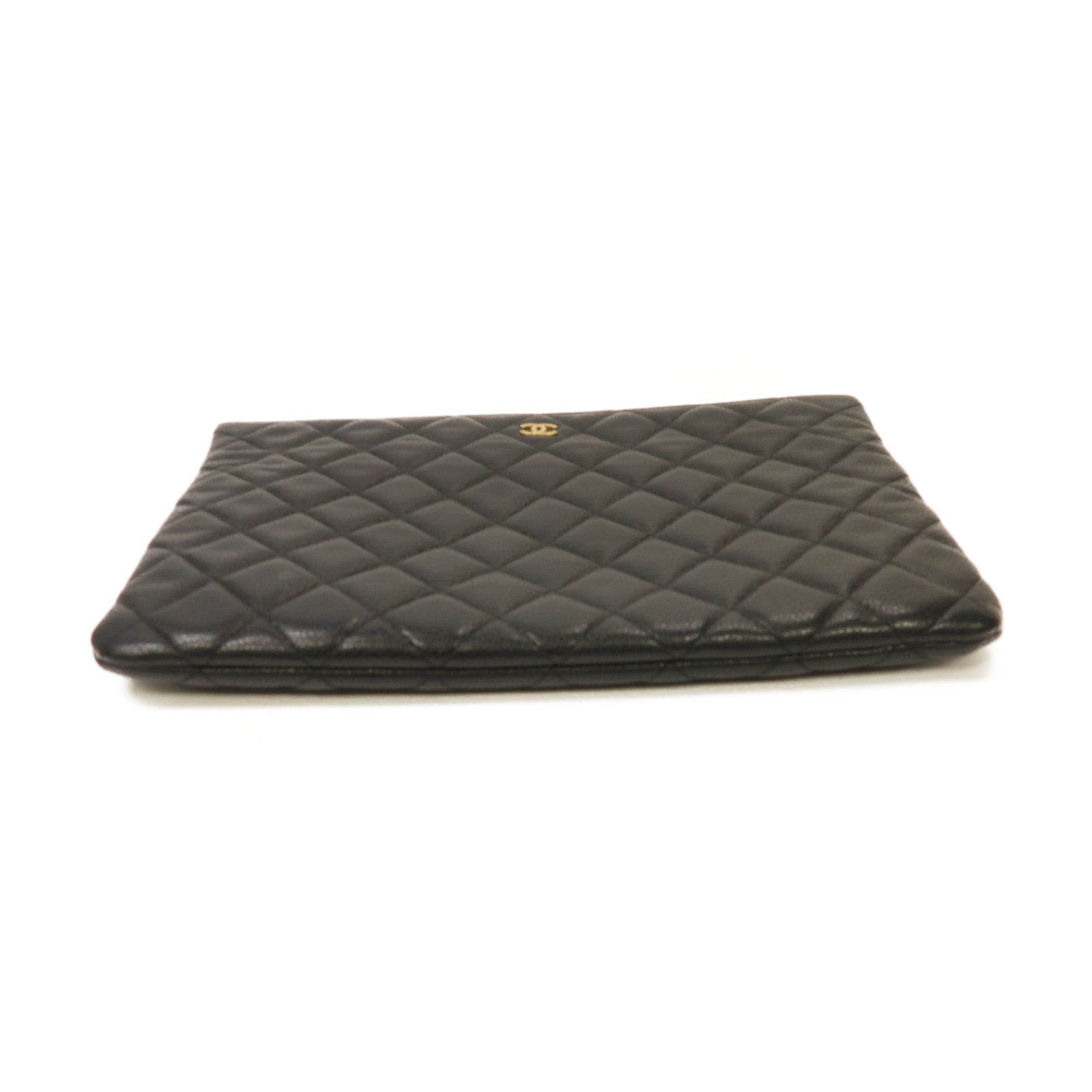 CHANEL 菱格Caviar皮革Pouch/Clutch金扣手拿包黑色