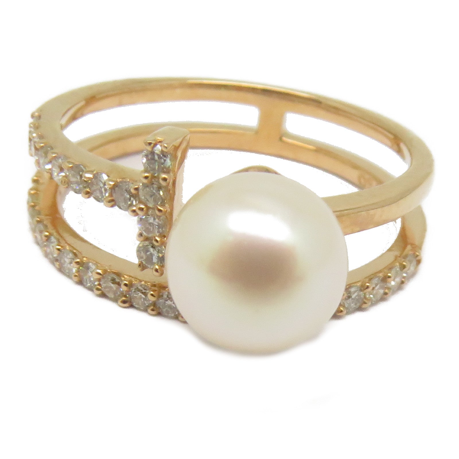 JEWELRY 18K玫瑰金Pearl Diamond Ring 2.97ct珍珠/0.323ct鑽石戒指US#6.75