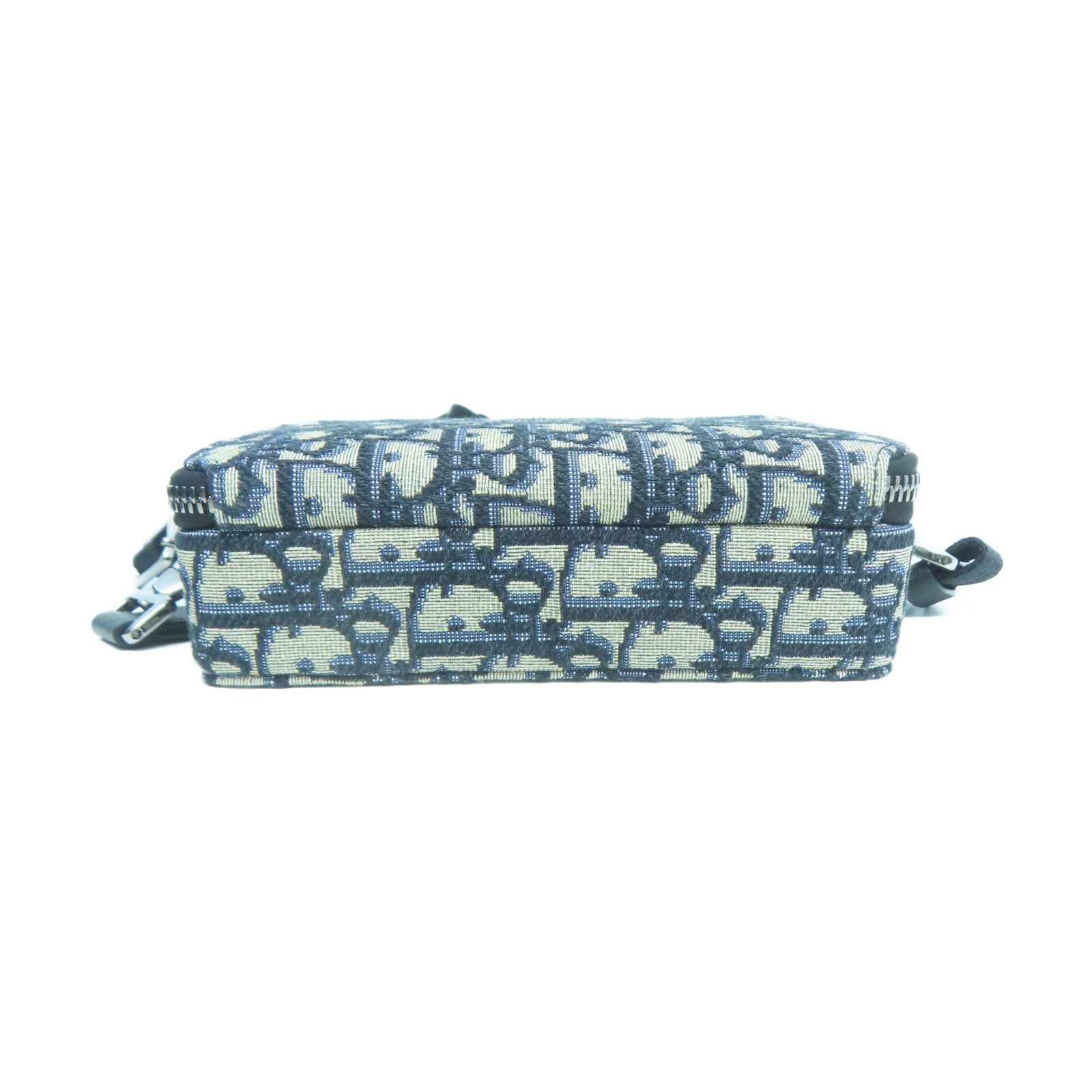 Dior 帆布Pouch With Strap銀扣肩背袋黑色/藍色