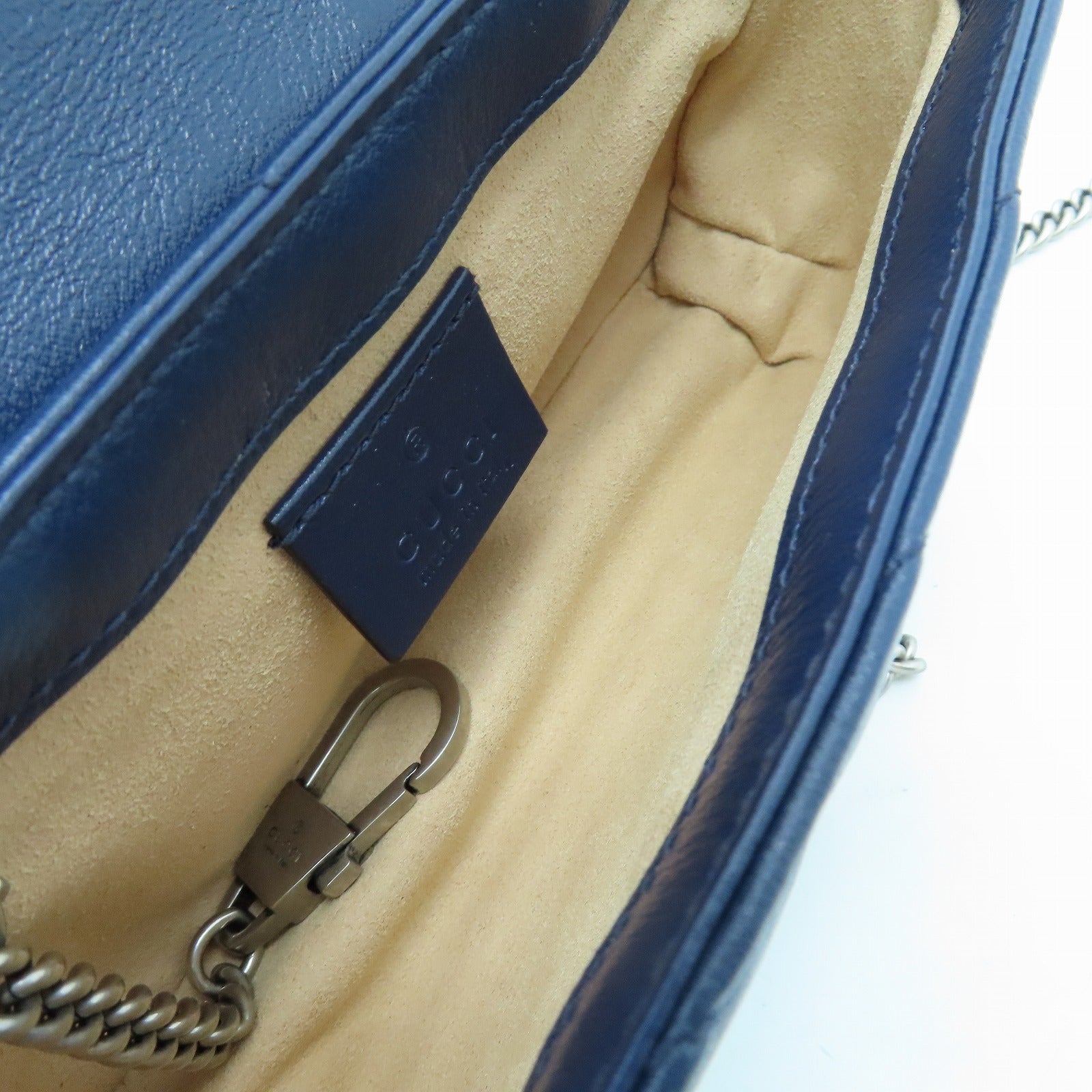 GUCCI 牛皮皮革Mini Chain Bag銀扣鏈帶肩背袋藍色/白色