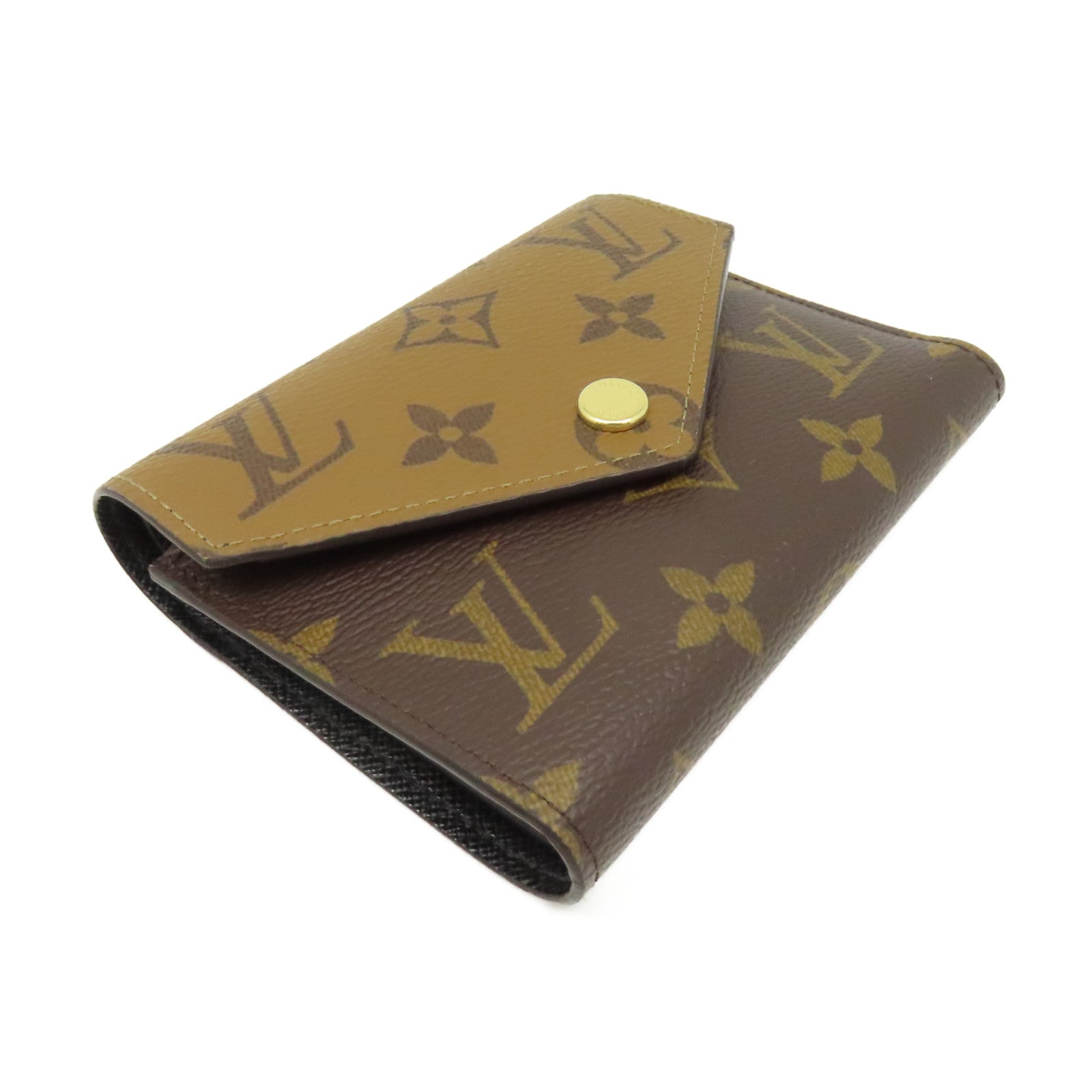 LOUIS VUITTON Monogram Reverse Victorine Mini Wallet 金扣短錢包啡色