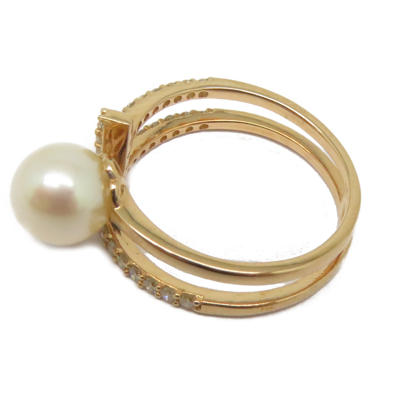JEWELRY 18K玫瑰金Pearl Diamond Ring 2.97ct珍珠/0.323ct鑽石戒指US#6.75