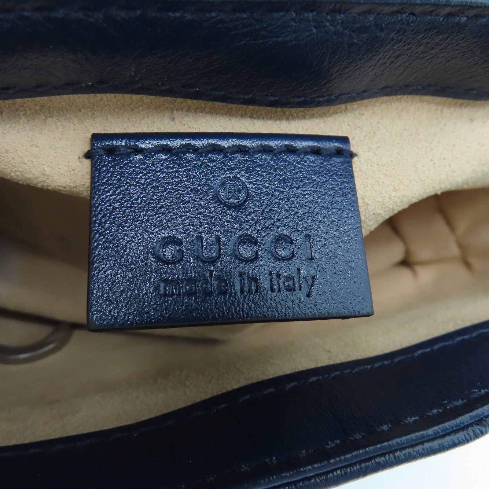 GUCCI 牛皮皮革Mini Chain Bag銀扣鏈帶肩背袋藍色/白色