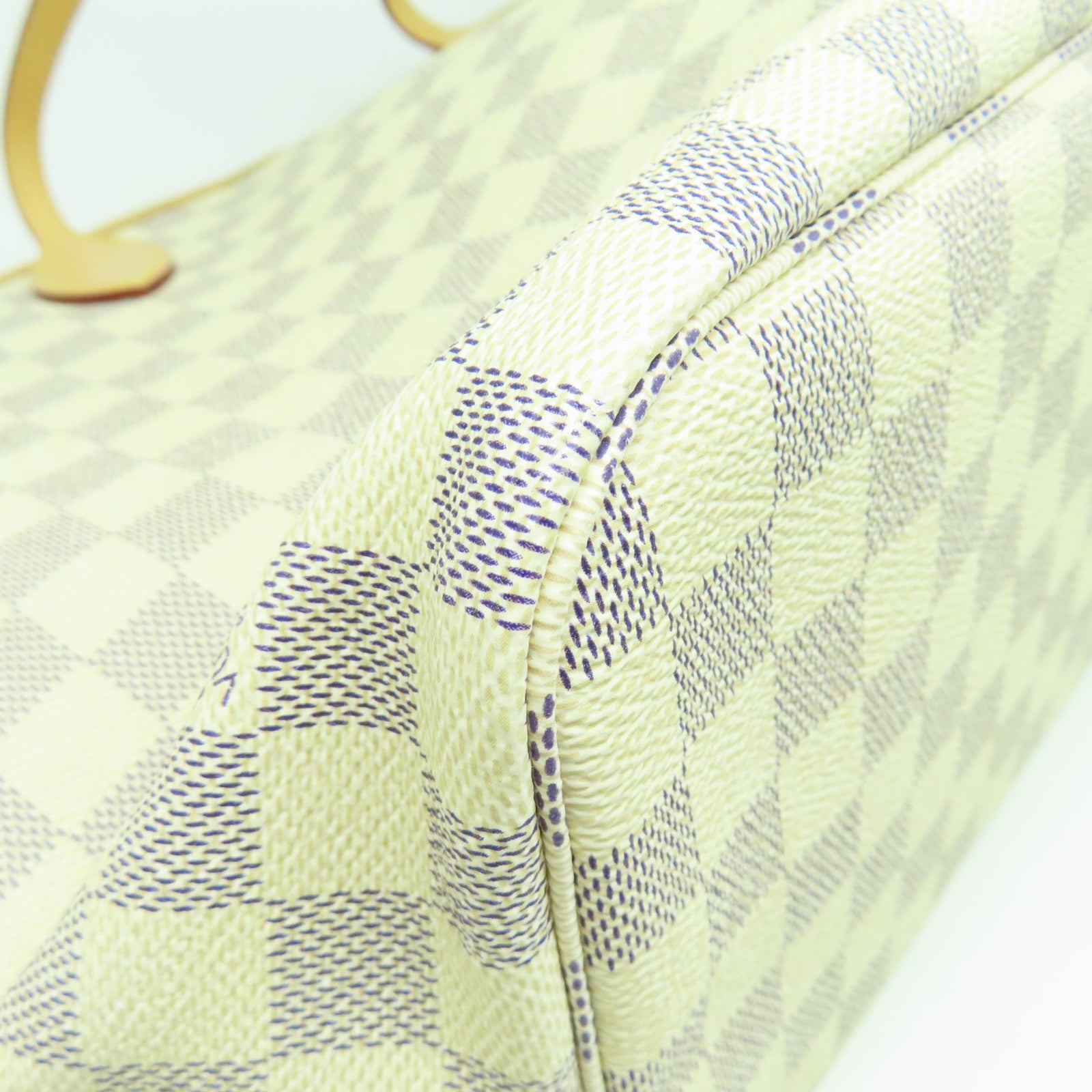 LOUIS VUITTON Damier Azur Neverfull MM金扣肩背袋白色