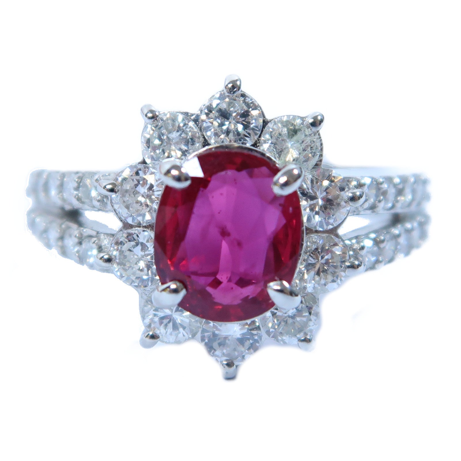 JEWELRY PT900鉑金Ruby Ring 1.13ct紅寶石/0.88ct鑽石戒指US#6.5