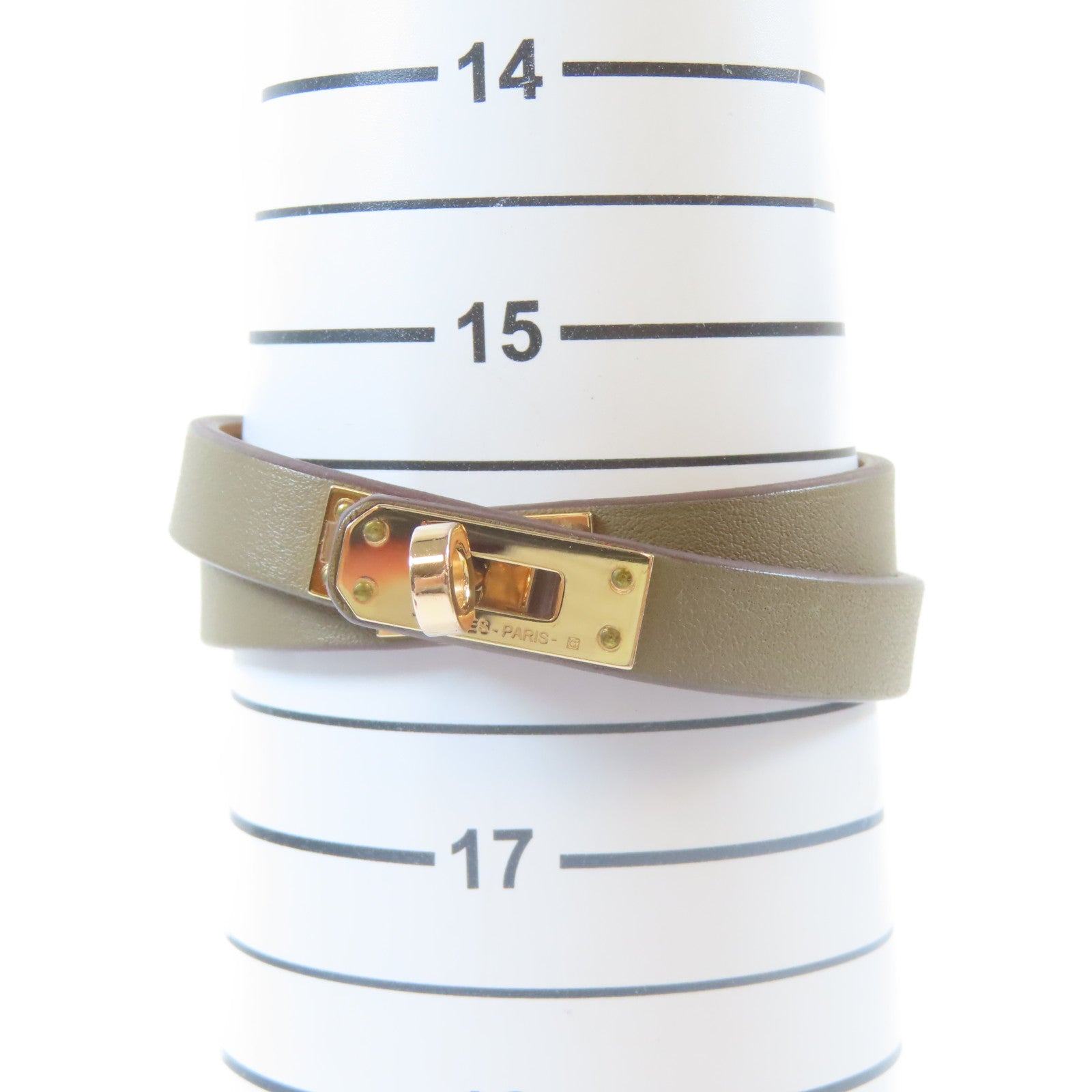 HERMES 皮革/金屬Mini Kelly Double Tour手鐲大象灰色#16cm