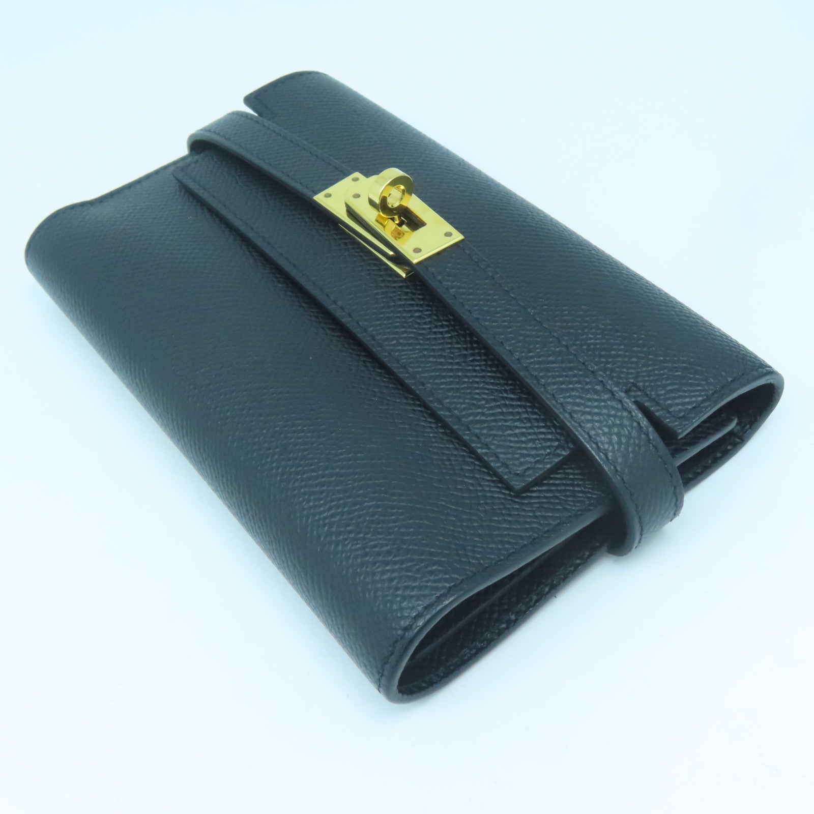HERMES Epsom Leather Kelly Wallet Gold Buckle Wallet Black