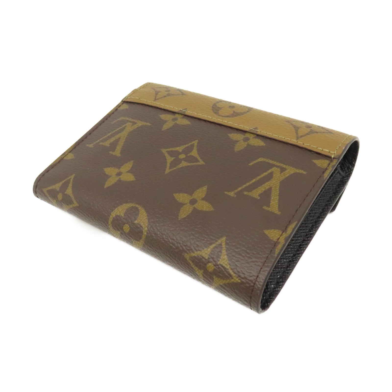 LOUIS VUITTON Monogram Reverse Victorine Mini Wallet 金扣短錢包啡色