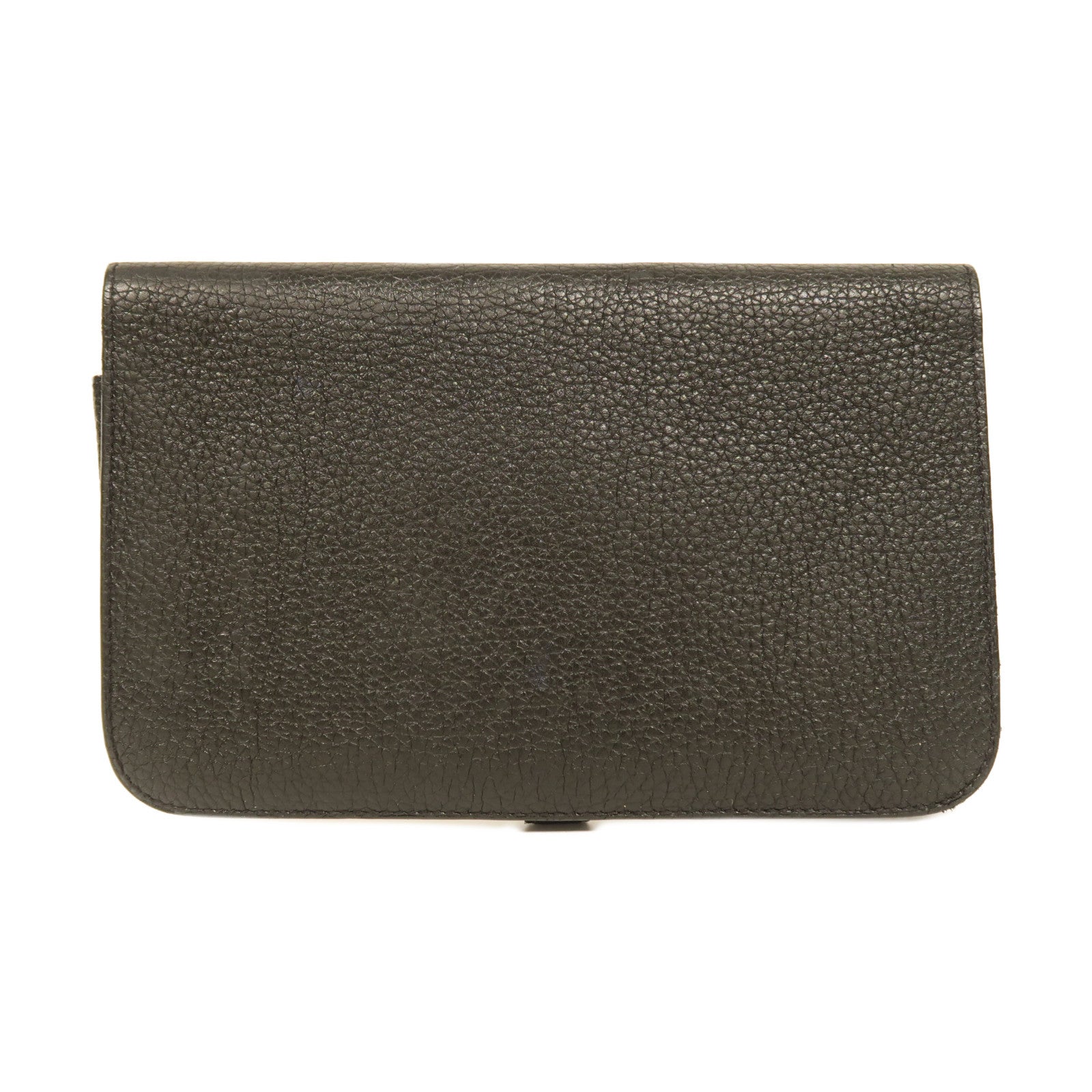 HERMES Clemence皮革Dogon Duo Wallet銀扣長錢包黑色