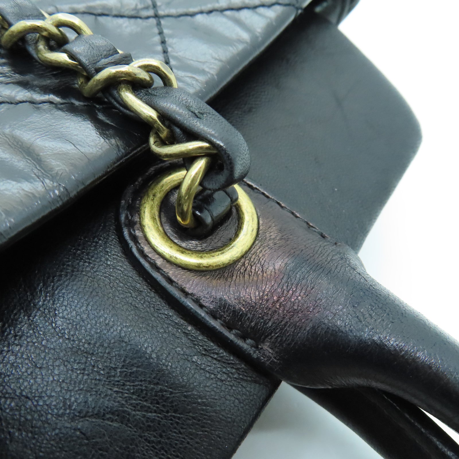 CHANEL 菱格牛皮皮革Shoulder Bag金扣手挽肩背两用袋黑色