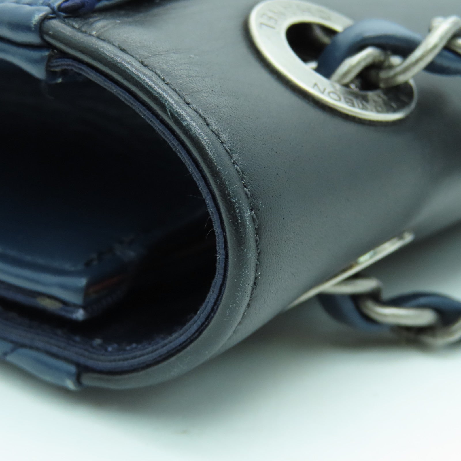 CHANEL rhombus sheepskin leather Shoulder Bag silver buckle chain shoulder bag blue