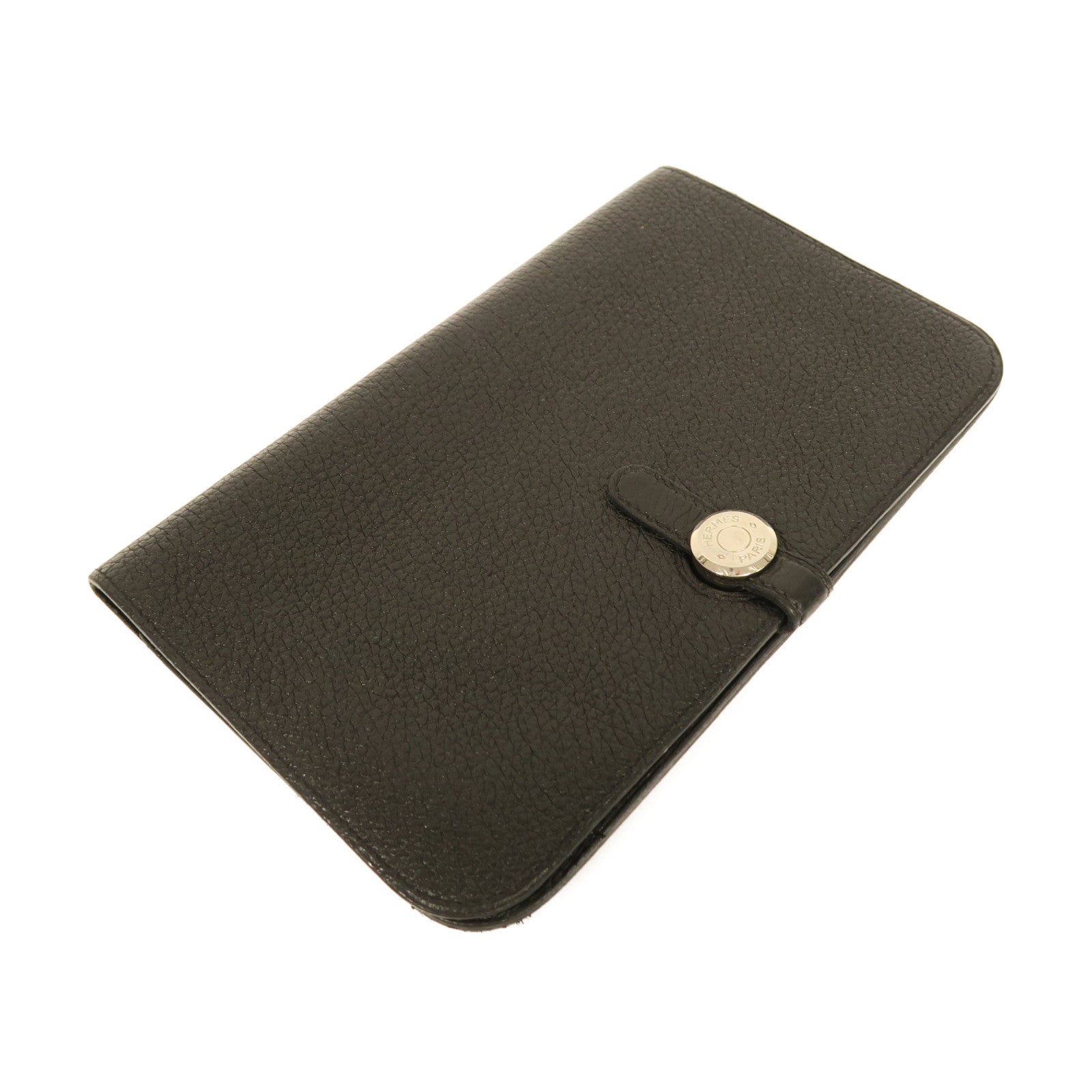 HERMES Clemence皮革Dogon Duo Wallet銀扣長錢包黑色