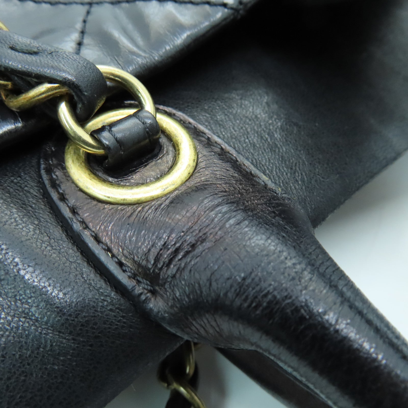 CHANEL 菱格牛皮皮革Shoulder Bag金扣手挽肩背两用袋黑色
