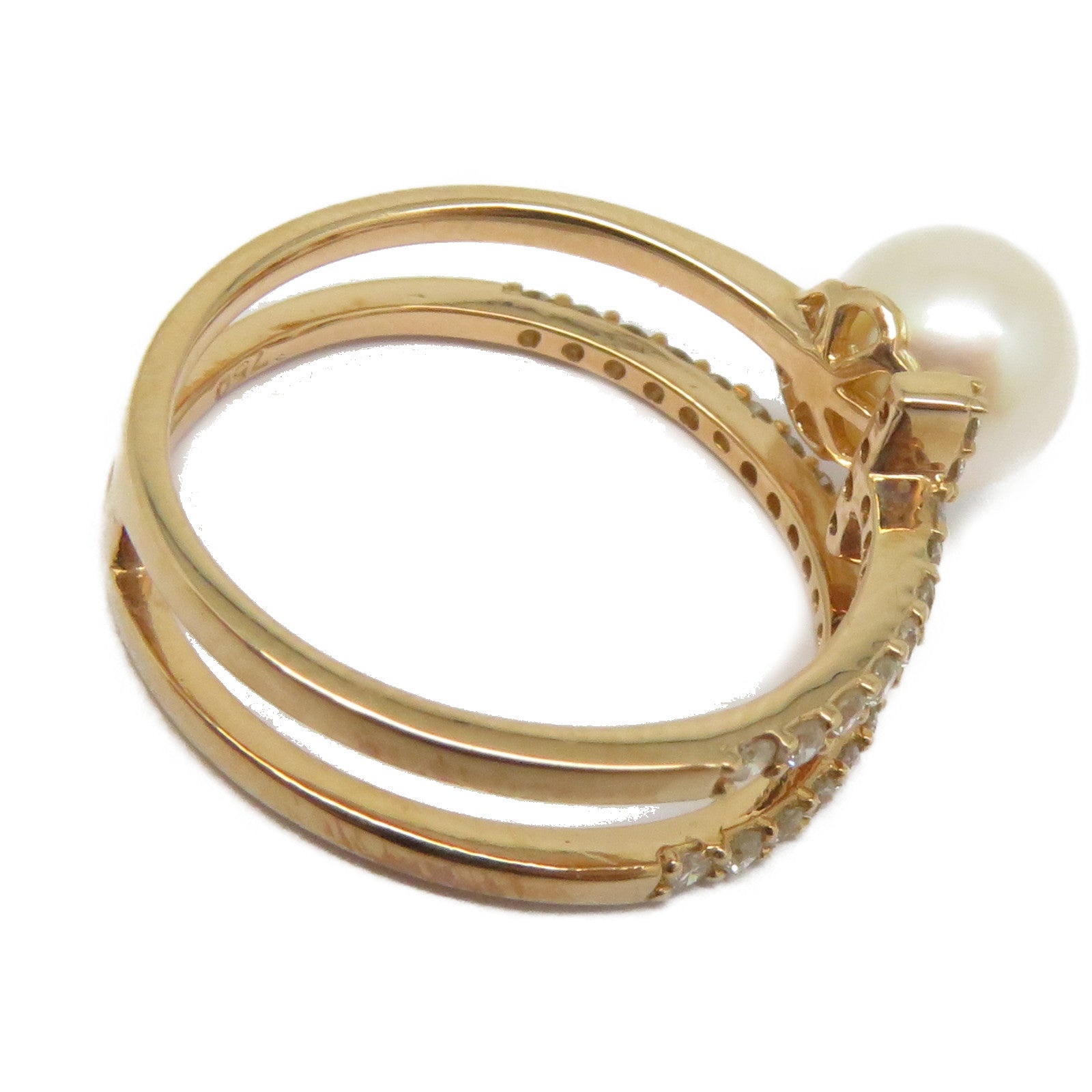 JEWELRY 18K玫瑰金Pearl Diamond Ring 2.97ct珍珠/0.323ct鑽石戒指US#6.75